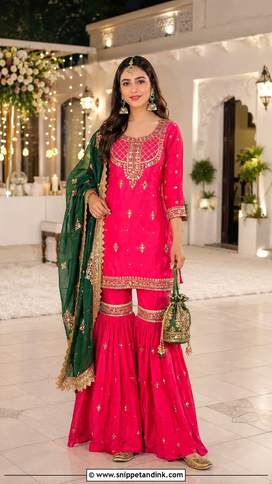 Pink Gharara Set For Mehndi Night - Snippet and Ink - 20 Mehndi Night Outfit Ideas