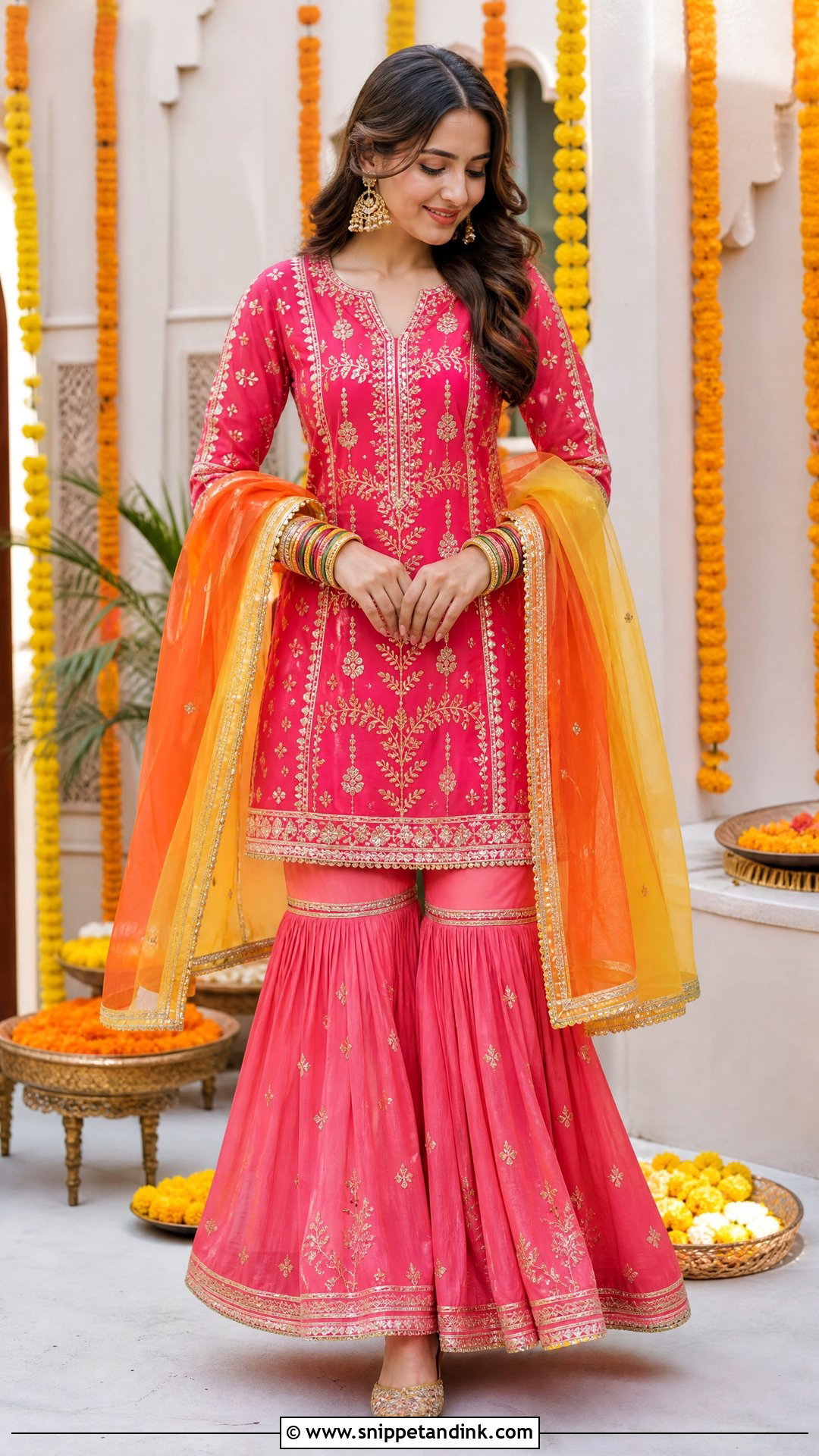 Pink Gharara Suit for Mehndi - Snippet and Ink - 20 Suit for Mehndi Function Ideas