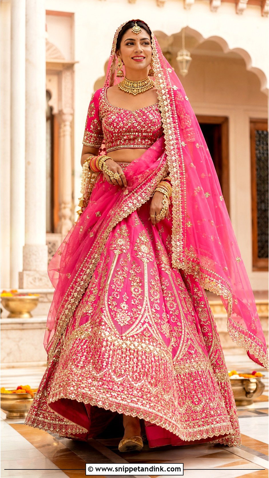 Pink Gota Patti Bridal Lehenga - Snippet and Ink - 20 90s Indian Bride Ideas