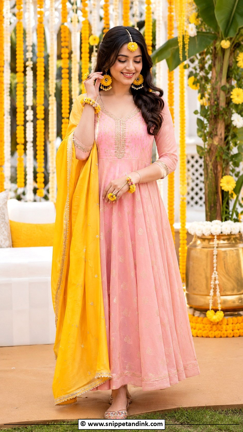 Pink Haldi Anarkali Suit - Snippet and Ink - 25 Pink Haldi Ceremony Outfit Ideas