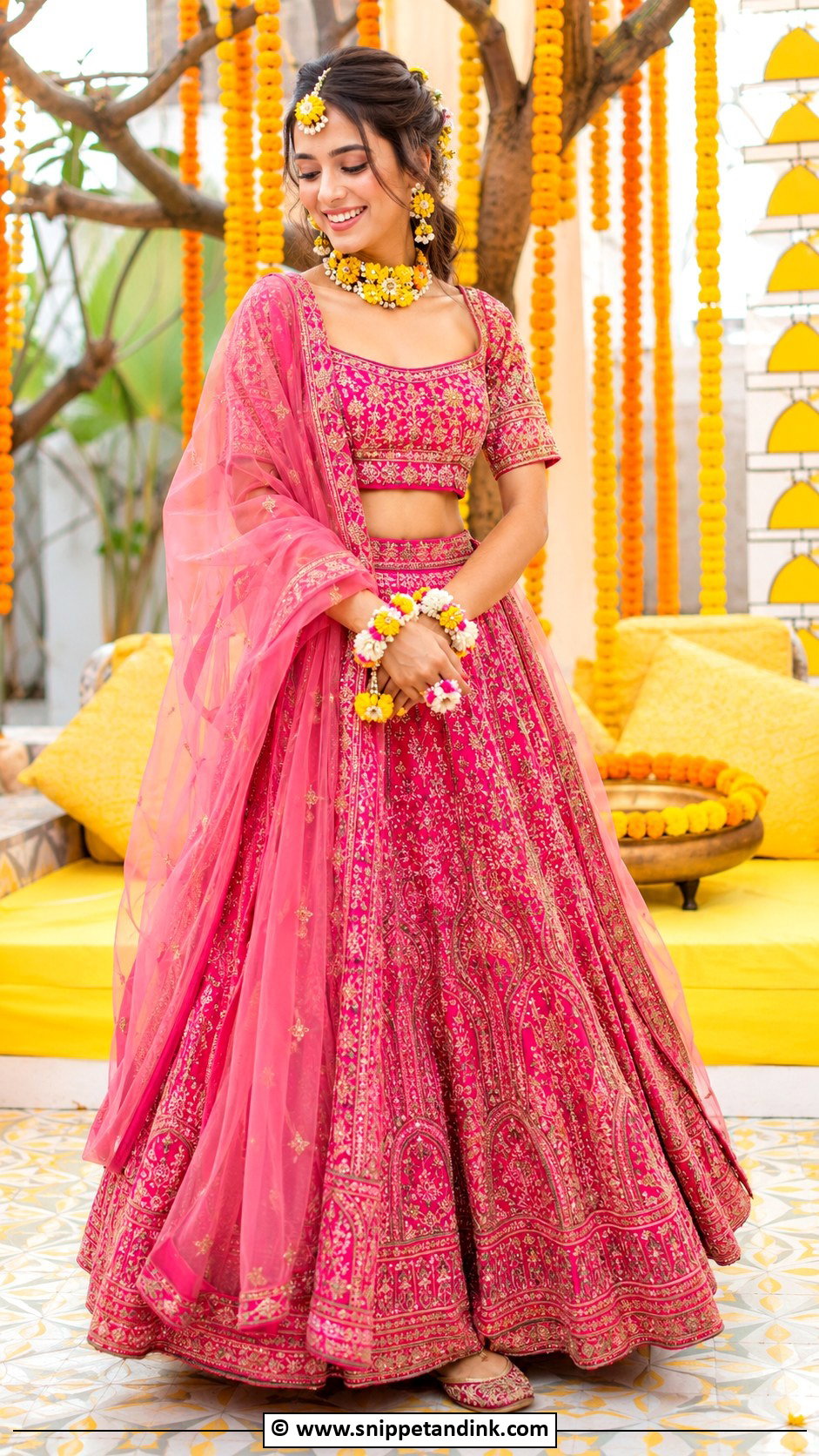 Pink Haldi Bride Outfit - Snippet and Ink - 25 Pink Haldi Ceremony Outfit Ideas