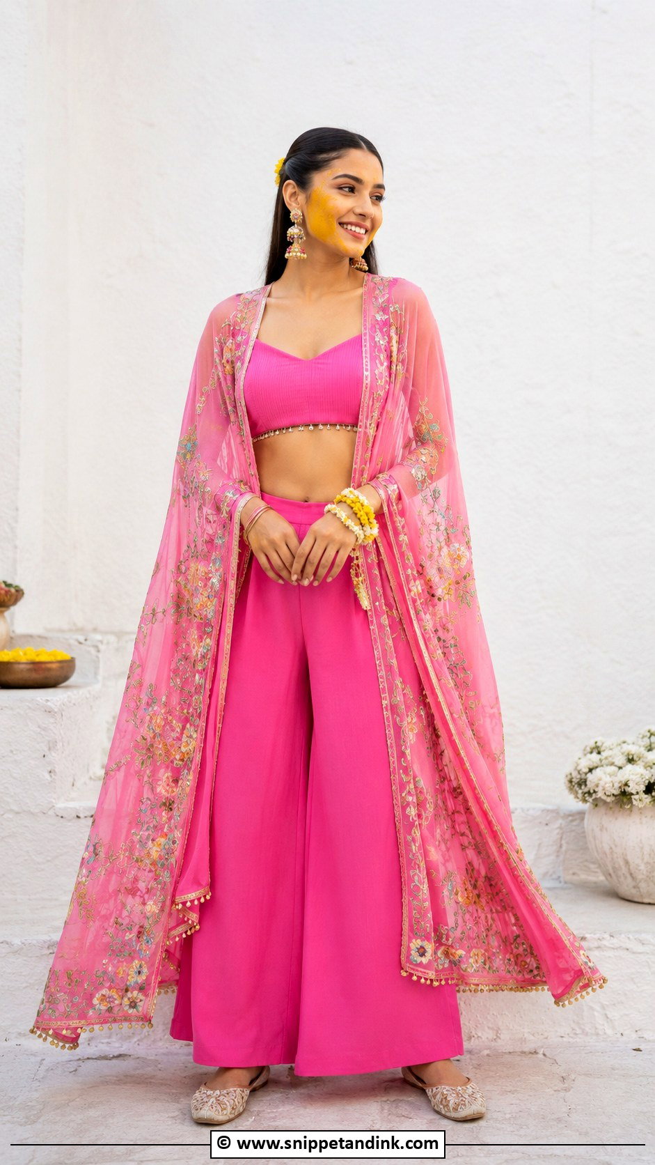 Pink Haldi Cape Set - Snippet and Ink - 25 Pink Haldi Ceremony Outfit Ideas
