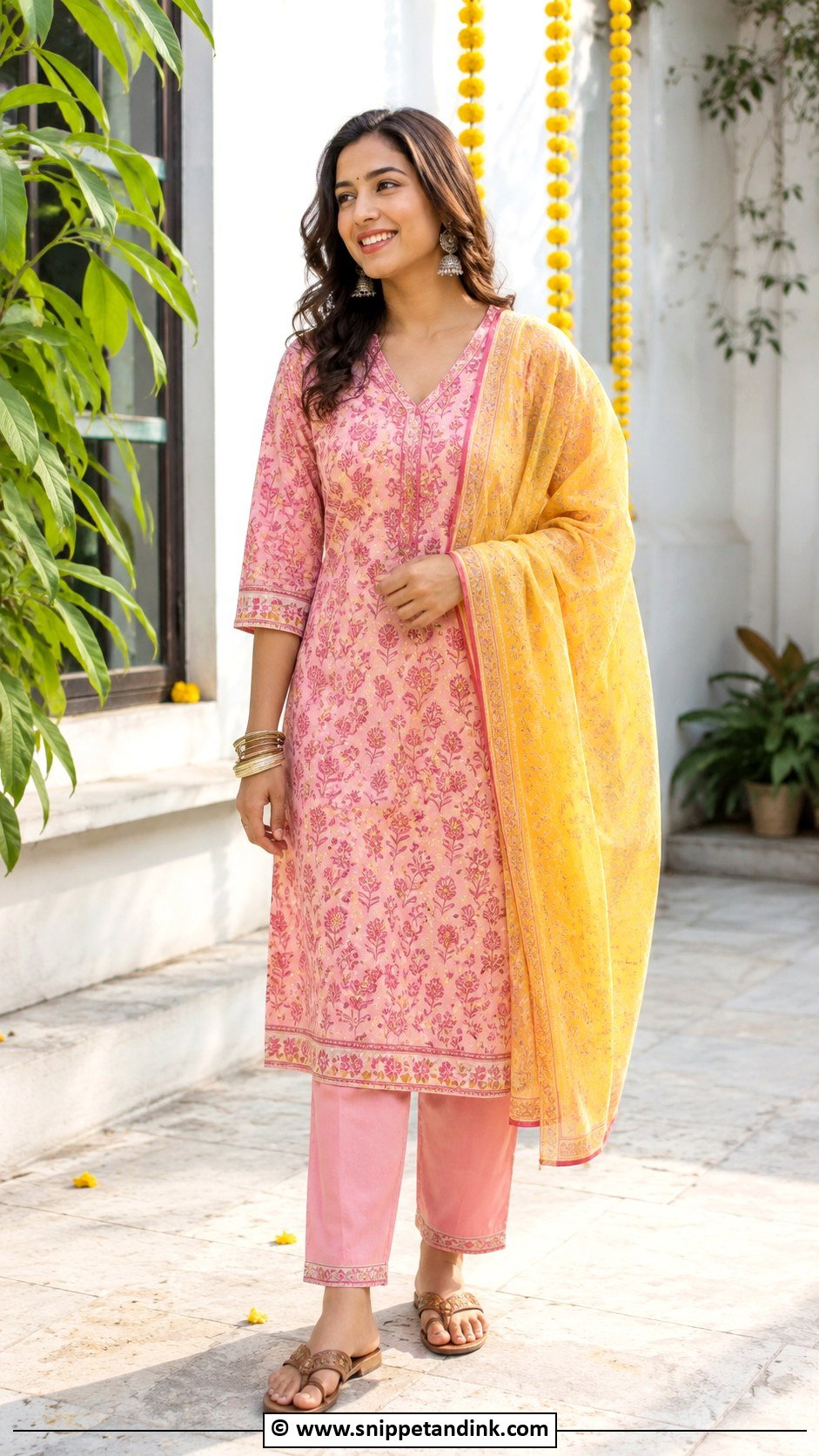 Pink Haldi Cotton Suit - Snippet and Ink - 25 Pink Haldi Ceremony Outfit Ideas