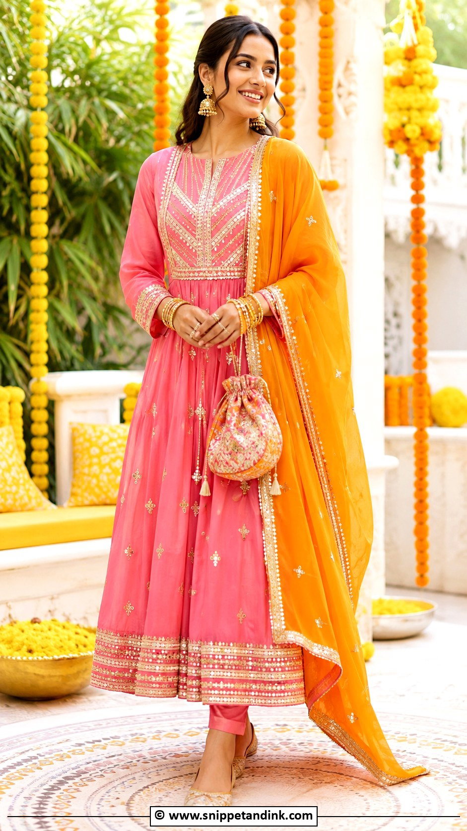Pink Haldi Gota Patti Suit - Snippet and Ink - 25 Pink Haldi Ceremony Outfit Ideas