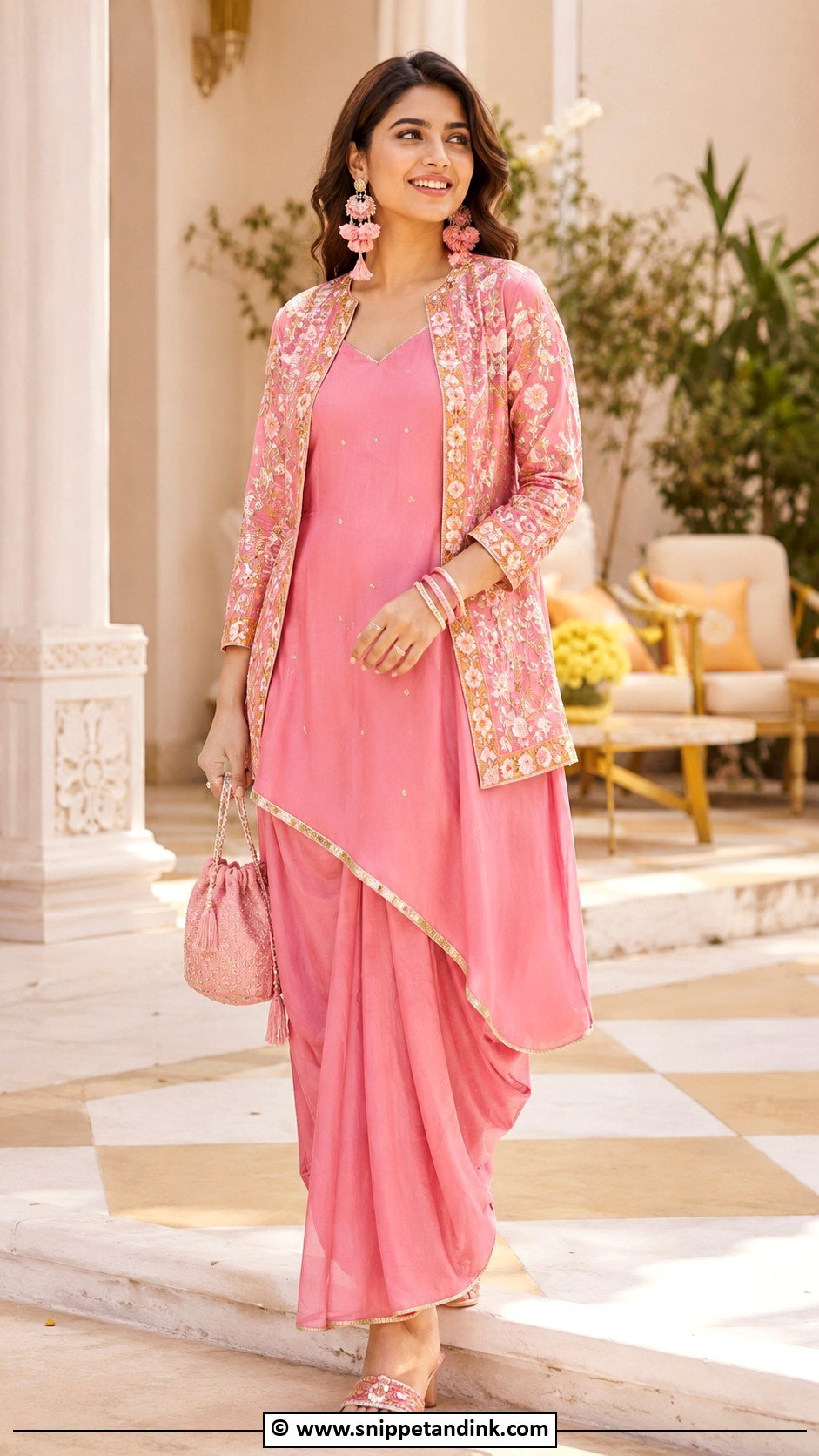 Pink Haldi Indo Western Outfit - Snippet and Ink - 25 Pink Haldi Ceremony Outfit Ideas