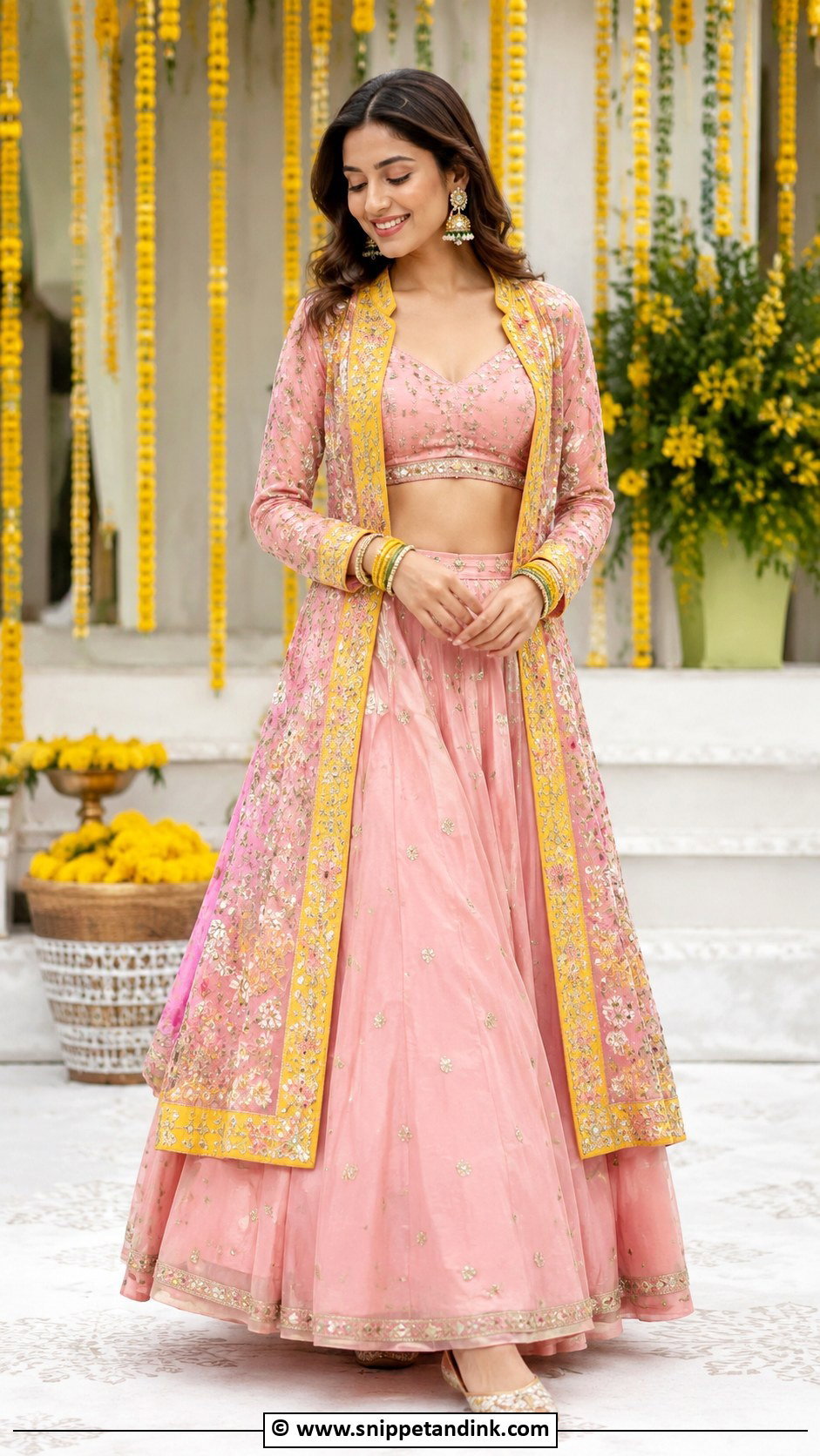 Pink Haldi Jacket Lehenga - Snippet and Ink - 25 Pink Haldi Ceremony Outfit Ideas
