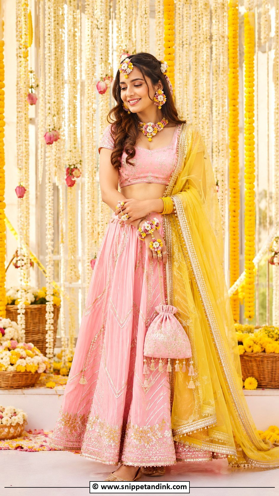 Pink Haldi Lehenga - Snippet and Ink - 30 Haldi Dress Ideas for Bride