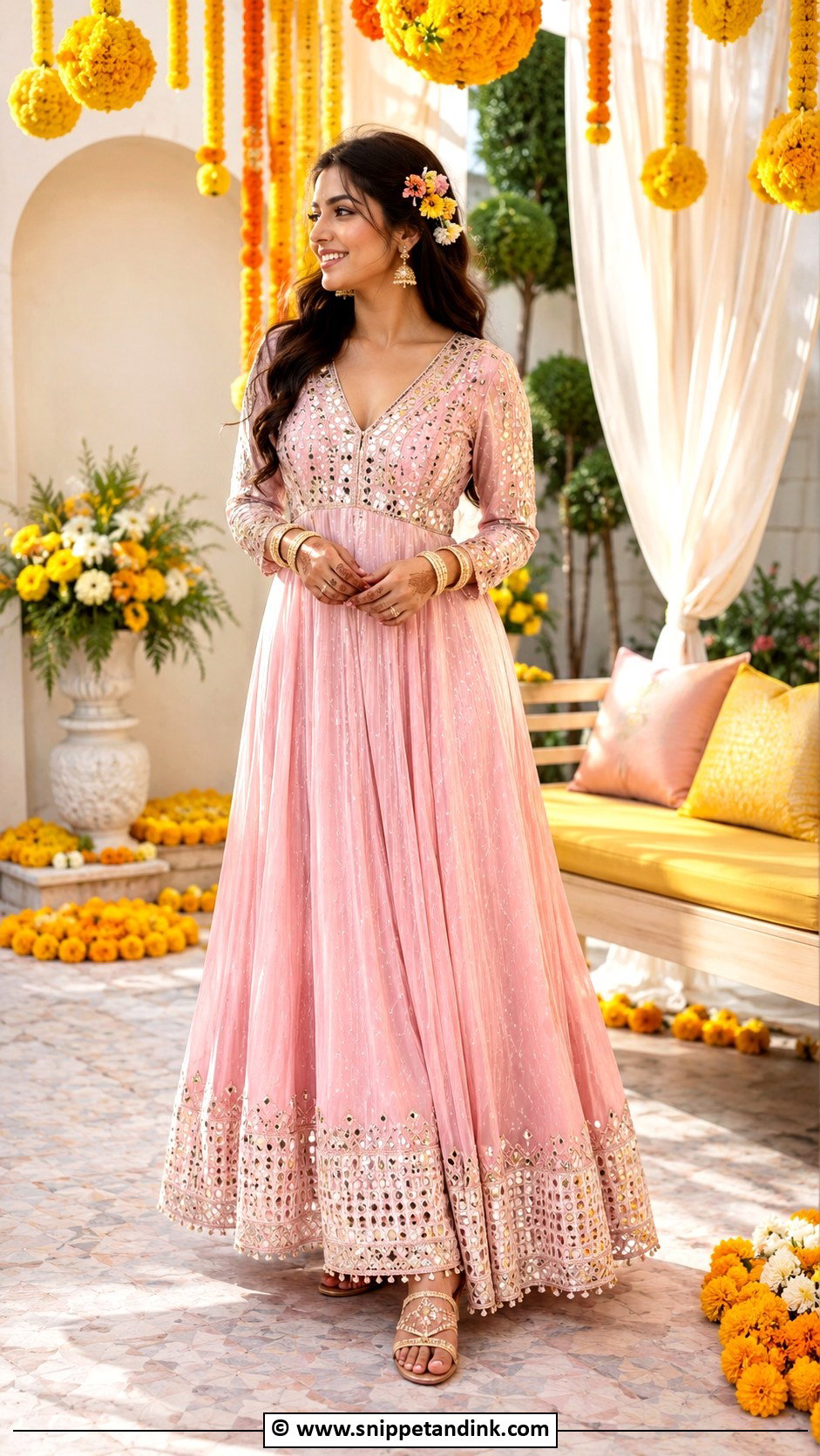Pink Haldi Maxi Dress - Snippet and Ink - 25 Pink Haldi Ceremony Outfit Ideas
