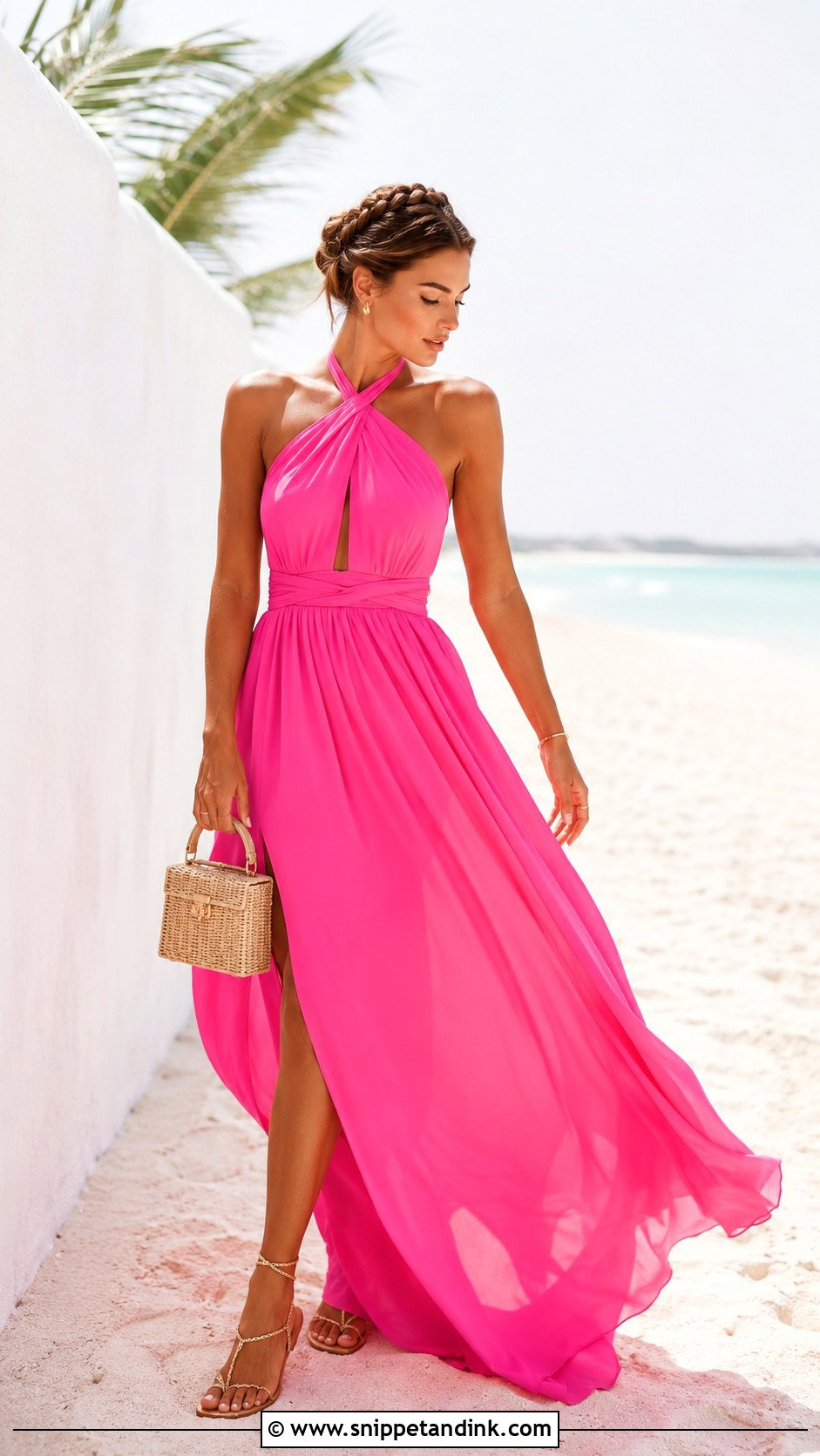 Pink Halter Maxi Beach Wedding Dress - Snippet and Ink - 20 Beach Wedding Ideas Dresses