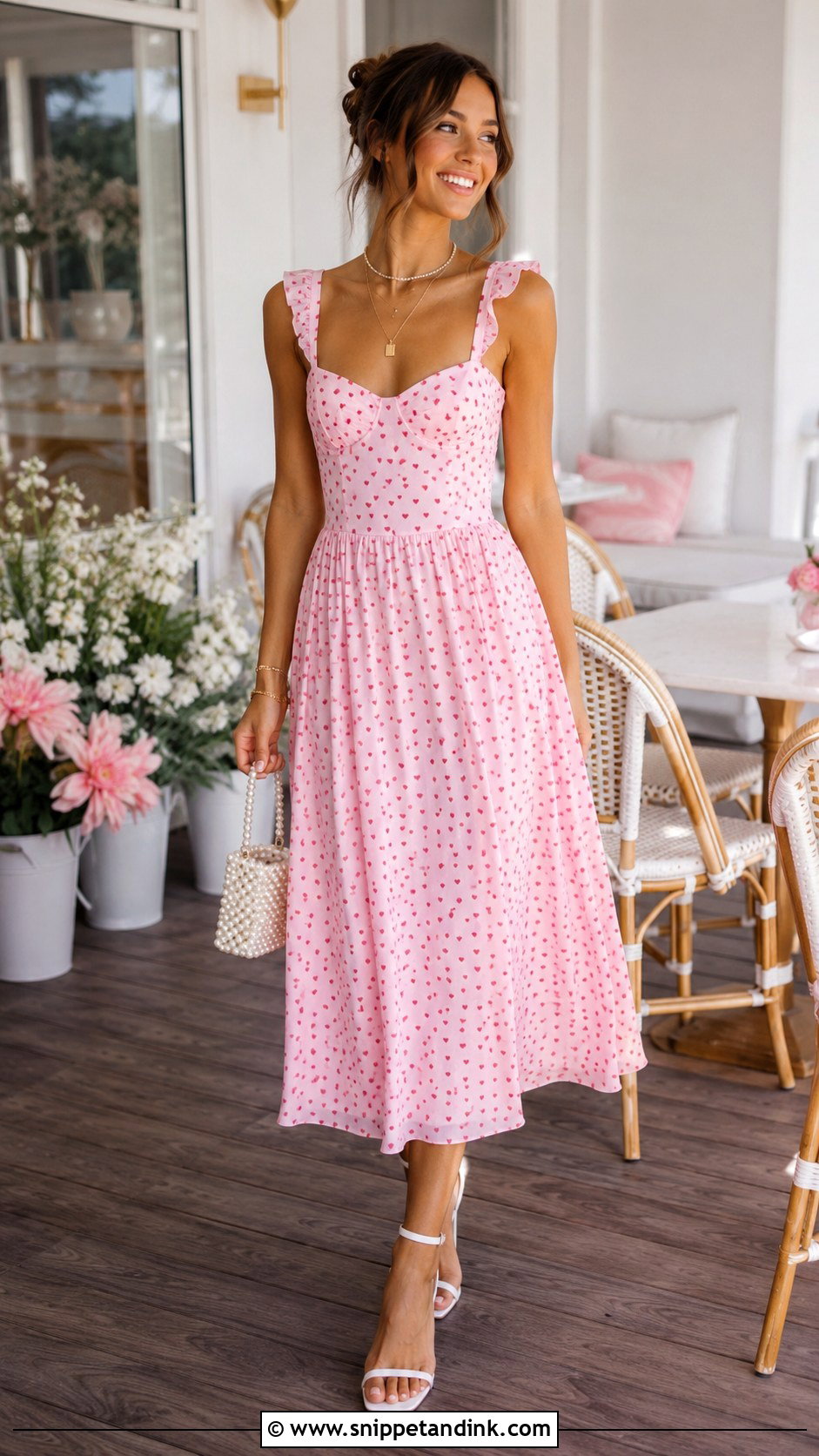 Pink Heart Print Dress Bachelorette Outfit - Snippet and Ink - 25 Lucky in Love Bachelorette Party Outfits