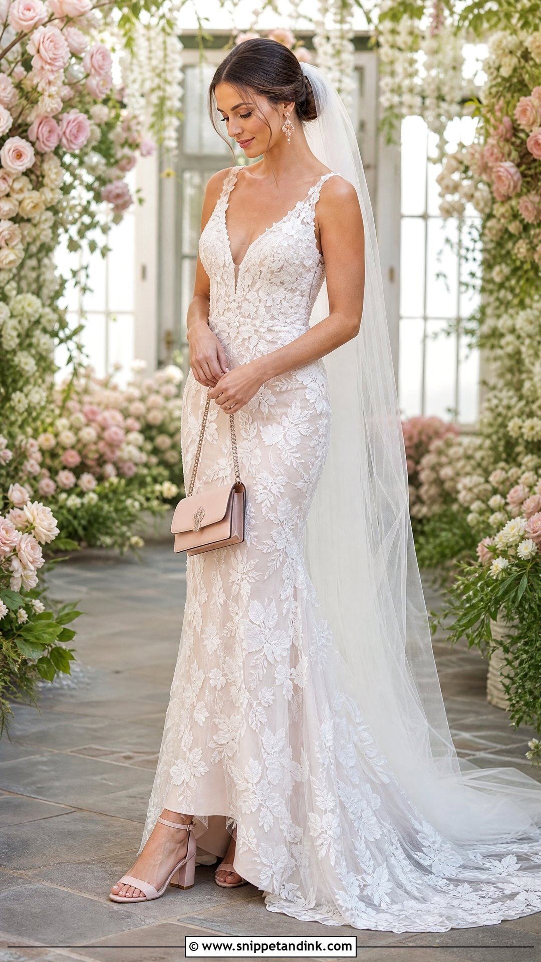 Pink High Heels With Floral Wedding Dress - Snippet and Ink - 20 Wedding High Heels Brides Ideas