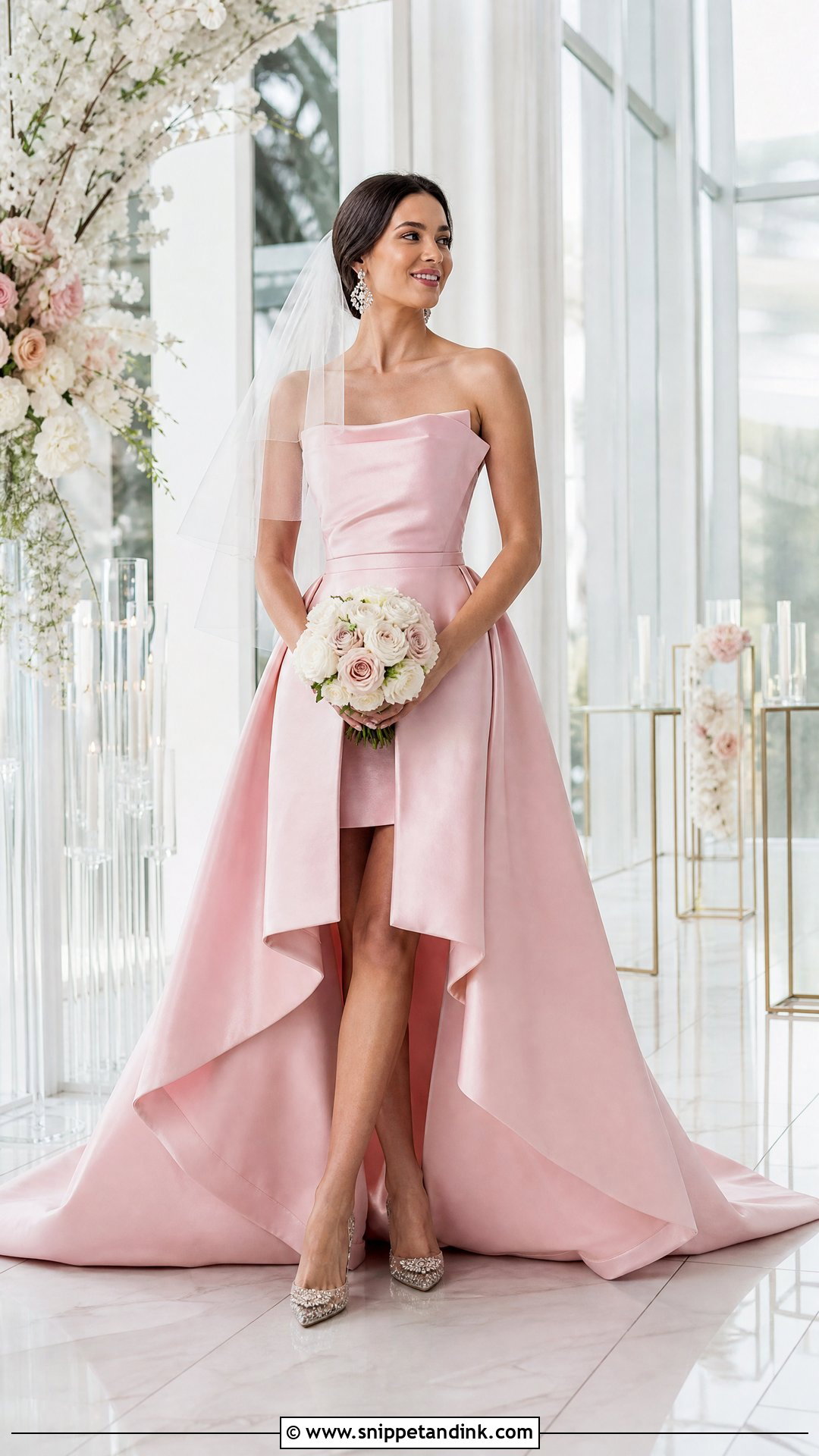 Pink High Low Bridal Gown - Snippet and Ink - 20 Pink Bridal Gown Ideas
