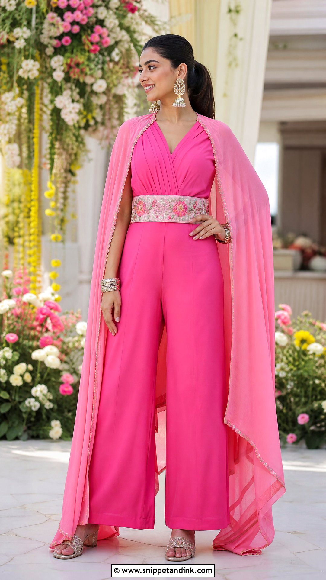Pink Indo Western Jumpsuit For Haldi - Snippet and Ink - 20 Pink Haldi Outfit Ideas