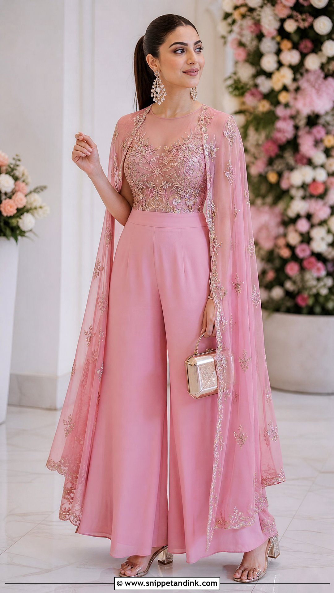 Pink Indo Western Mehendi Jumpsuit - Snippet and Ink - 20 Pink Mehendi Outfit Ideas