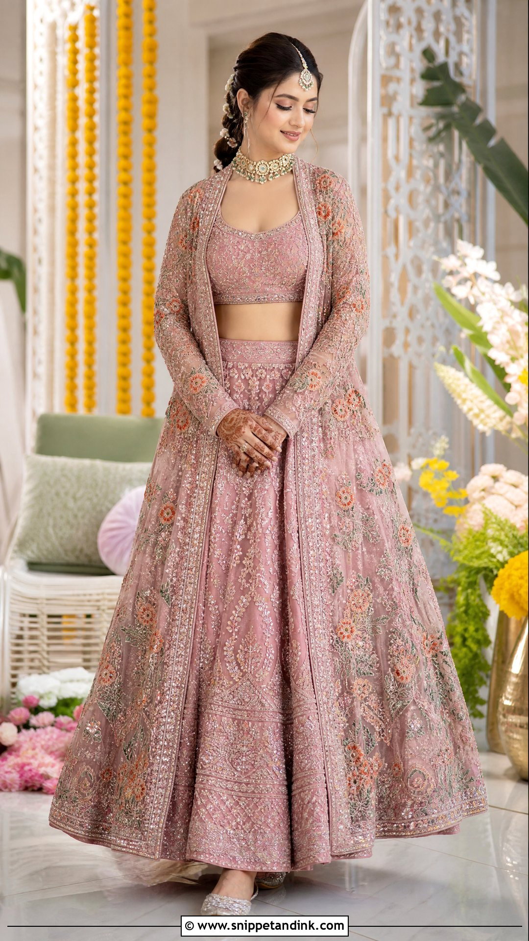 Pink Jacket Mehndi Bridal Lehenga - Snippet and Ink - 25 Mehndi Bridal Dress Ideas
