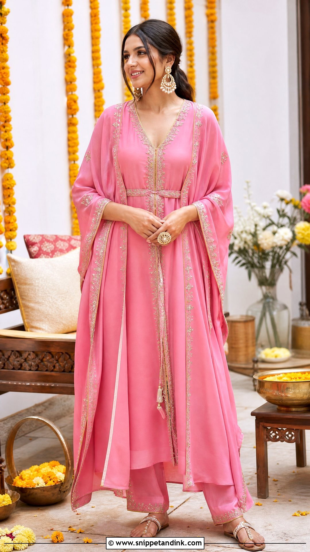 Pink Kaftan Set for Haldi - Snippet and Ink - 20 Pink Outfit for Haldi Ideas