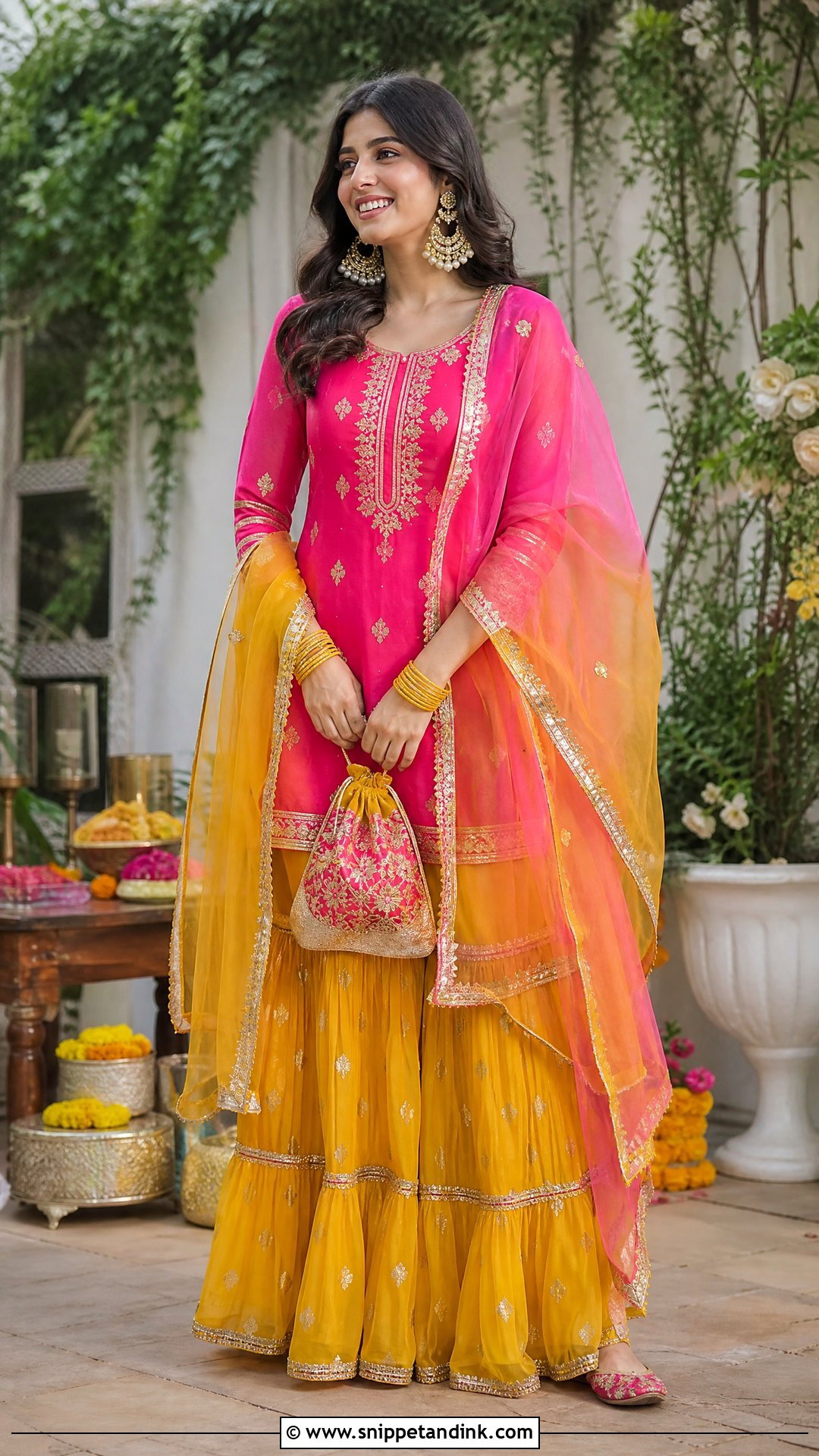 Pink Kameez With Yellow Gharara Haldi Outfit - Snippet and Ink - 20 Pakistani Haldi Outfit Ideas