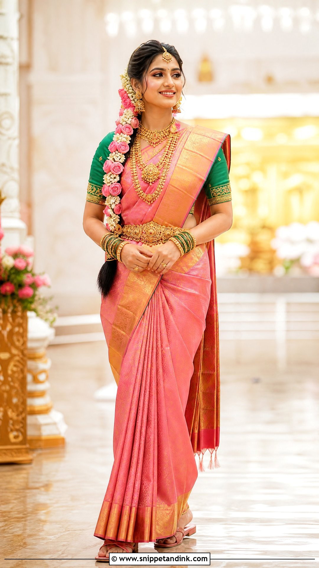 Pink Kanjeevaram Bridal Saree - Snippet and Ink - 20 South Indian Bridal Outfits