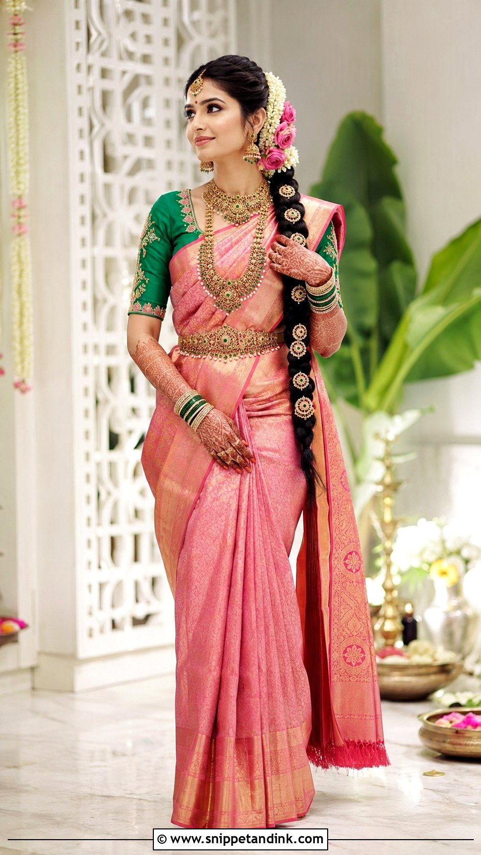Pink Kanjeevaram Telugu Bride - Snippet and Ink - 25 Traditional Telugu Bride Ideas