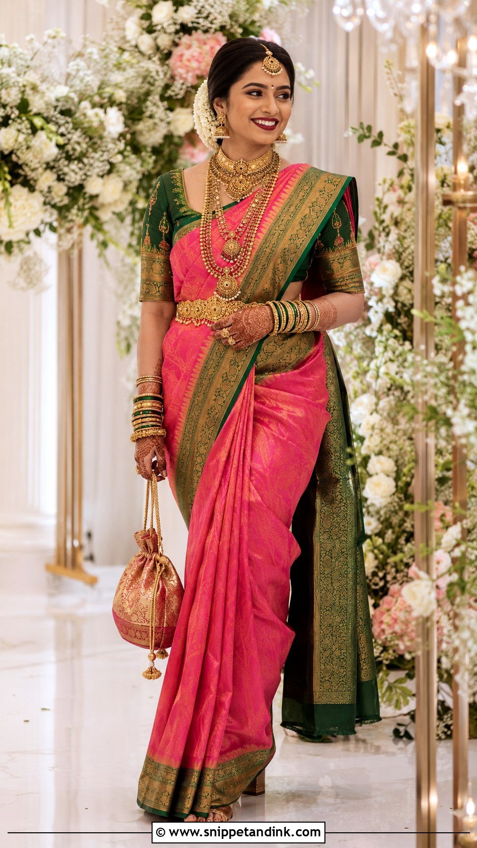 Pink Kanjivaram Brahmin Bridal Look - Snippet and Ink - 20 Brahmin Wedding Brides Ideas