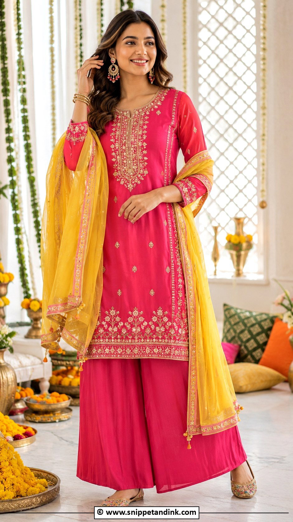 Pink Kurta Palazzo Mehndi Outfit - Snippet and Ink - 30 Mehandi Dresses Mehndi Outfit