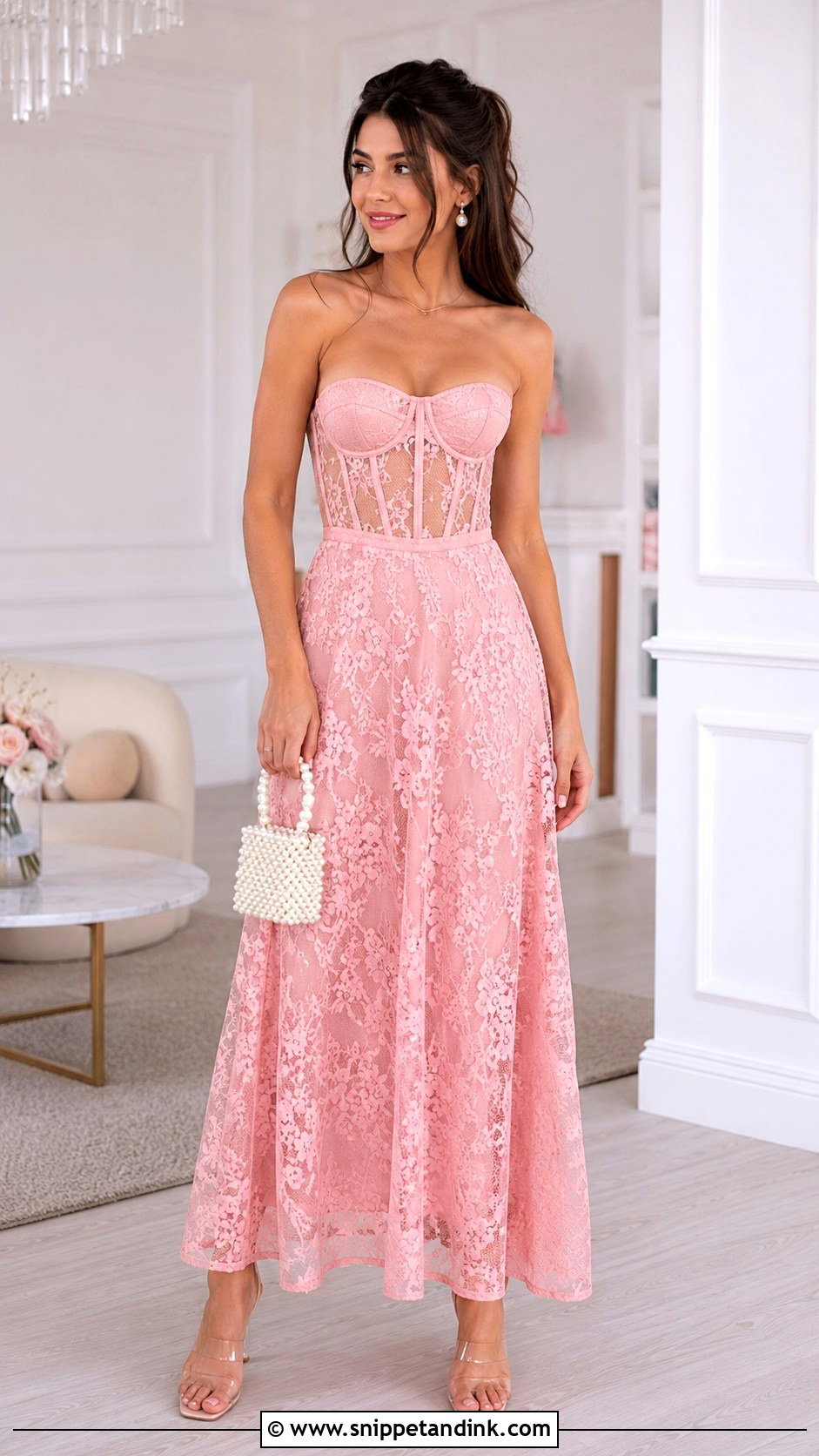 Pink Lace Gown With Clear Heels - Snippet and Ink - 25 Latest Style for Lace Gown Ideas