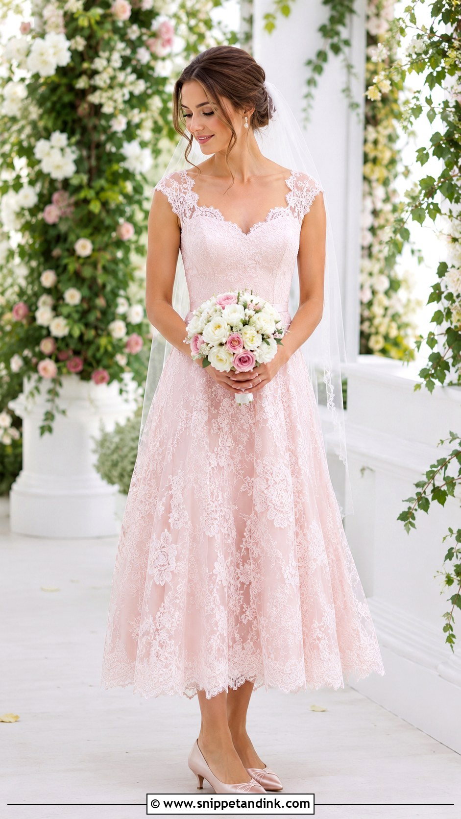 Pink Lace Wedding Dress - Snippet and Ink - 25 Pink Wedding Dresses