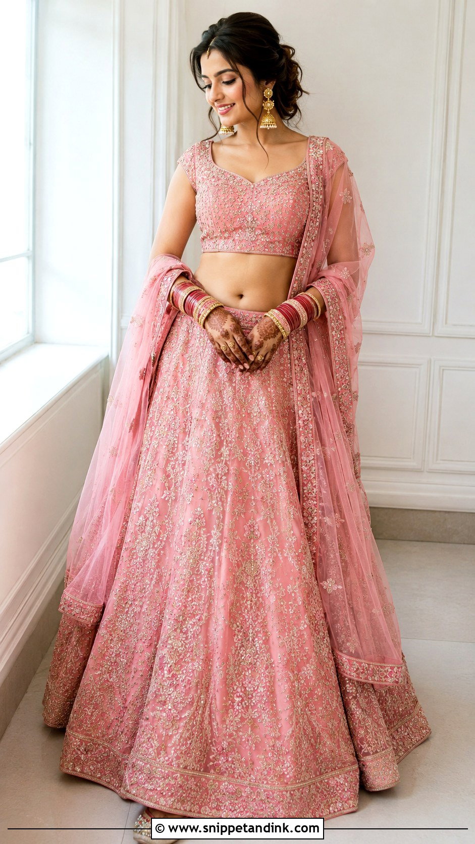 Pink Lehenga Bangle Ceremony Outfit - Snippet and Ink - 25 Bangle Ceremony Outfit for Bride Ideas