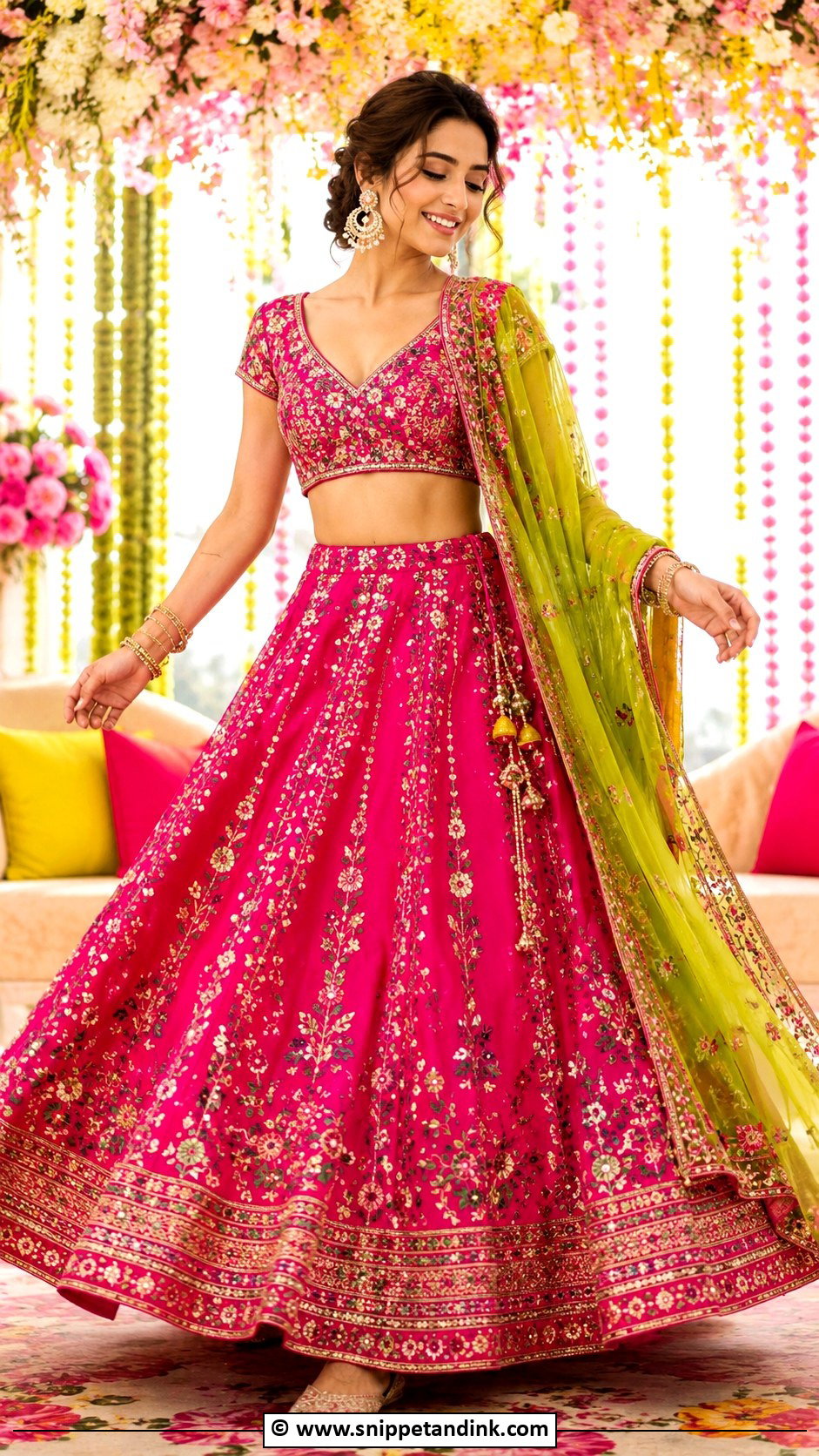 Pink Lehenga For Mehandi - Snippet and Ink - 25 Mehandi Outfit Ideas