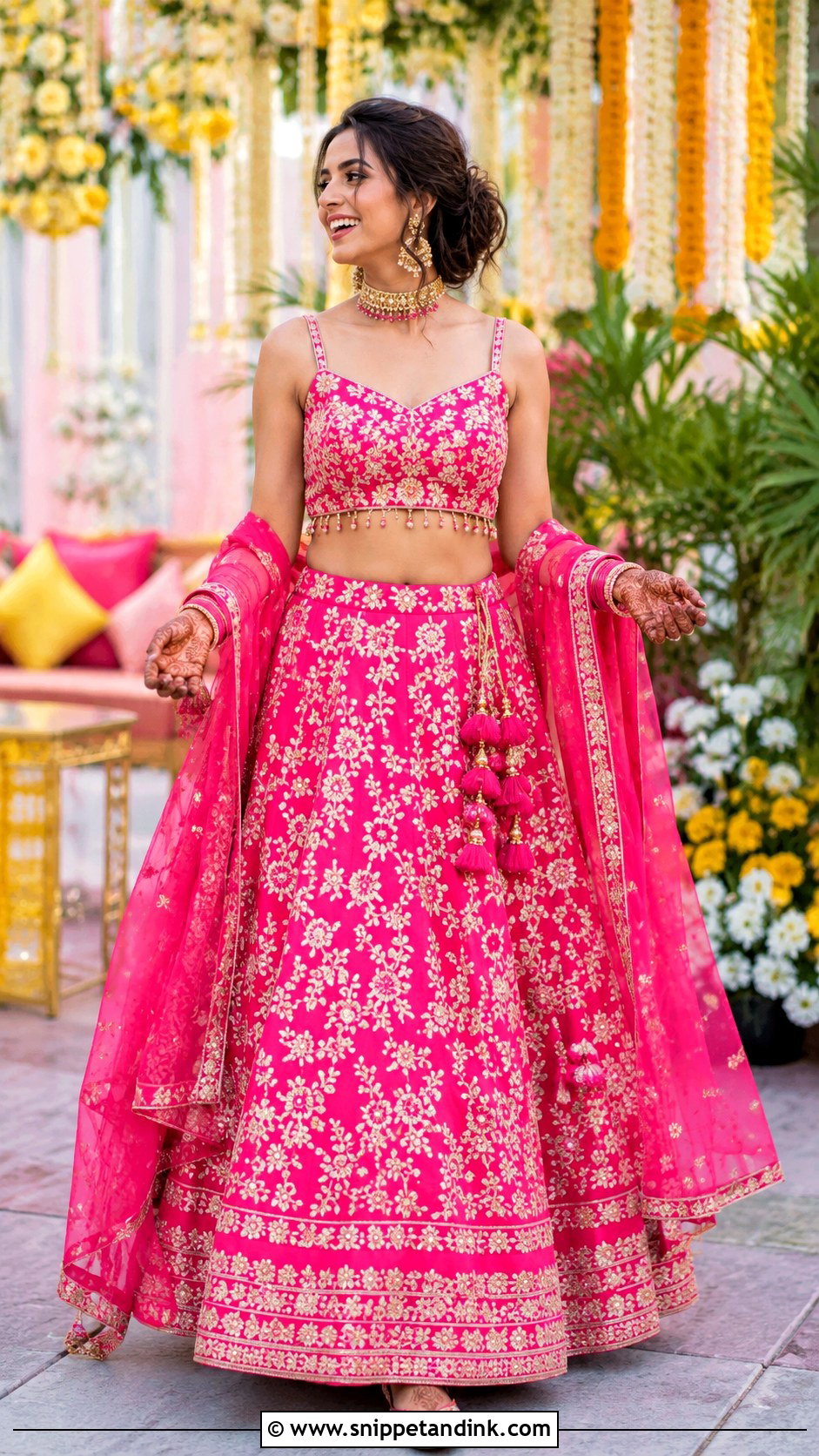 Pink Lehenga Mehandi Dress for Bride - Snippet and Ink - 25 Mehandi Dress for Bride Ideas