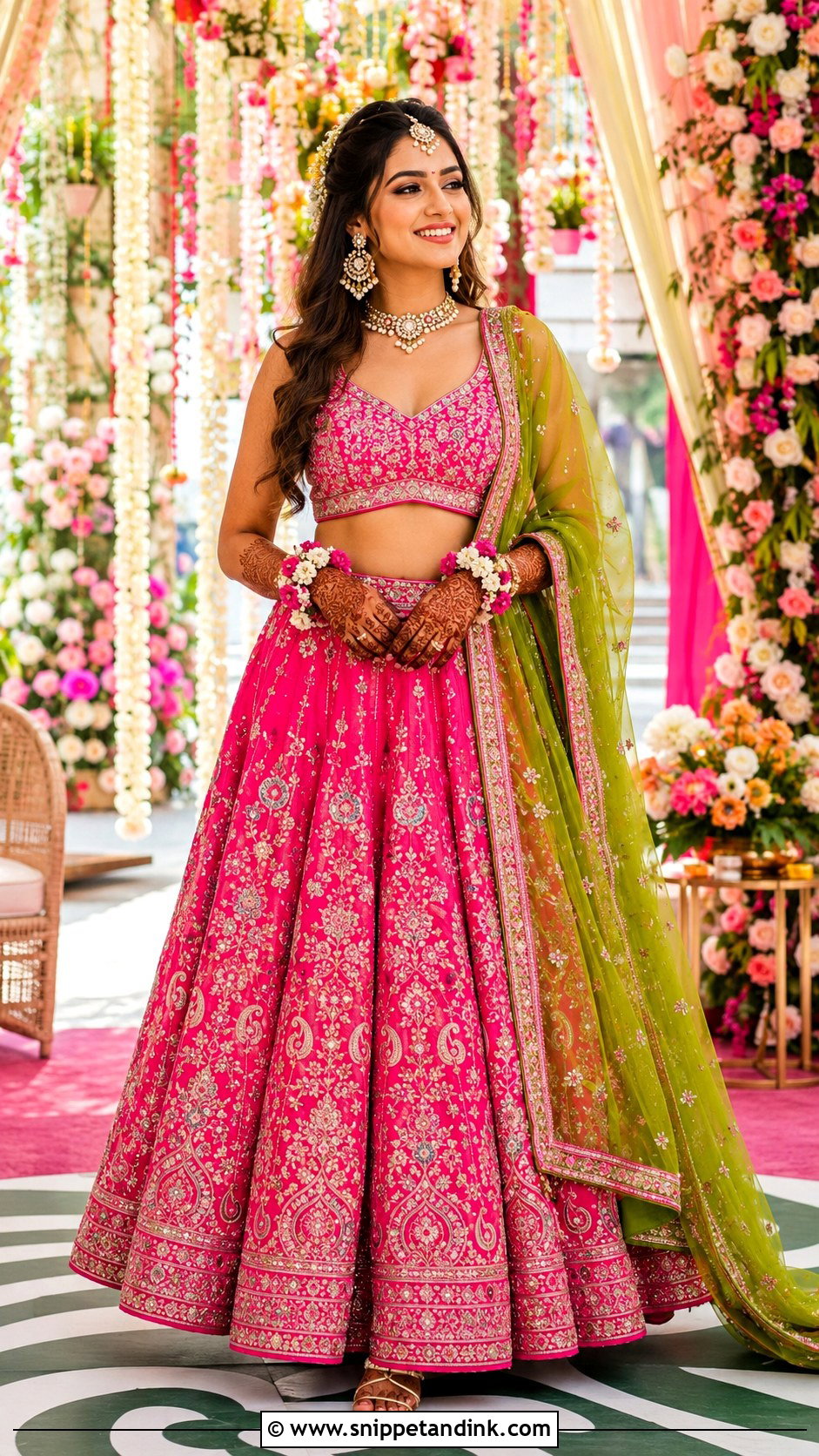 Pink Lehenga Mehandi Outfit - Snippet and Ink - 25 Indian Bridal Mehandi Outfits Brides