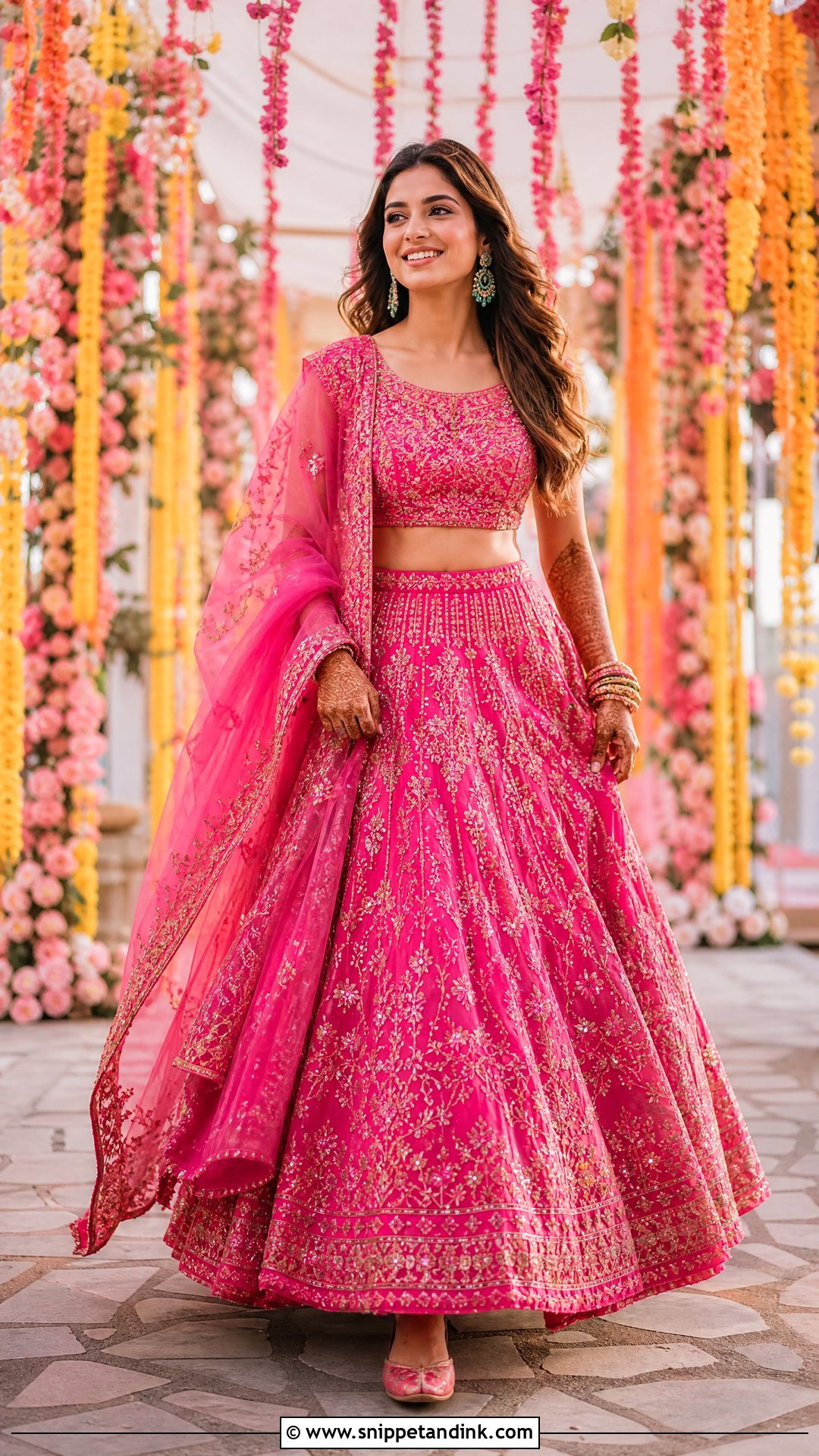 Pink Lehenga Mehendi Outfit - Snippet and Ink - 25 Haldi Mehendi Outfit Ideas