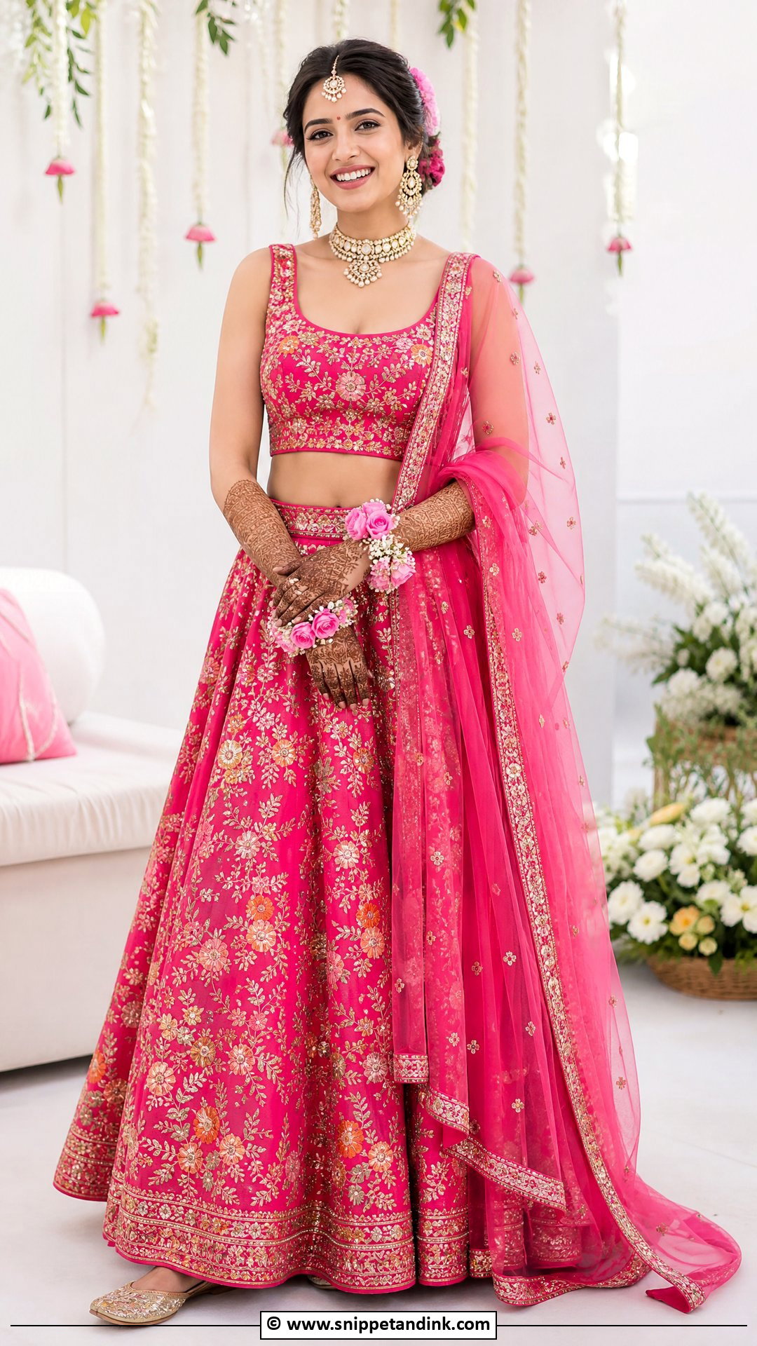 Pink Lehenga Mehendi Outfit - Snippet and Ink - 35 Mehendi Outfits for Bride