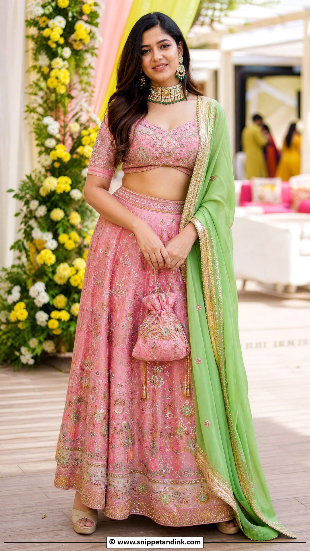 Pink Lehenga With Green Dupatta - Snippet and Ink - 35 Mehndi Dress Ideas