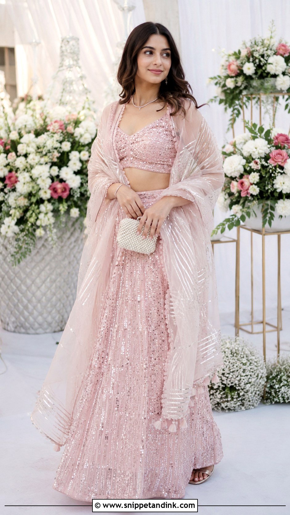 Pink Lehenga With Silver Kiran Dupatta - Snippet and Ink - 20 Kiran Dupatta Ideas