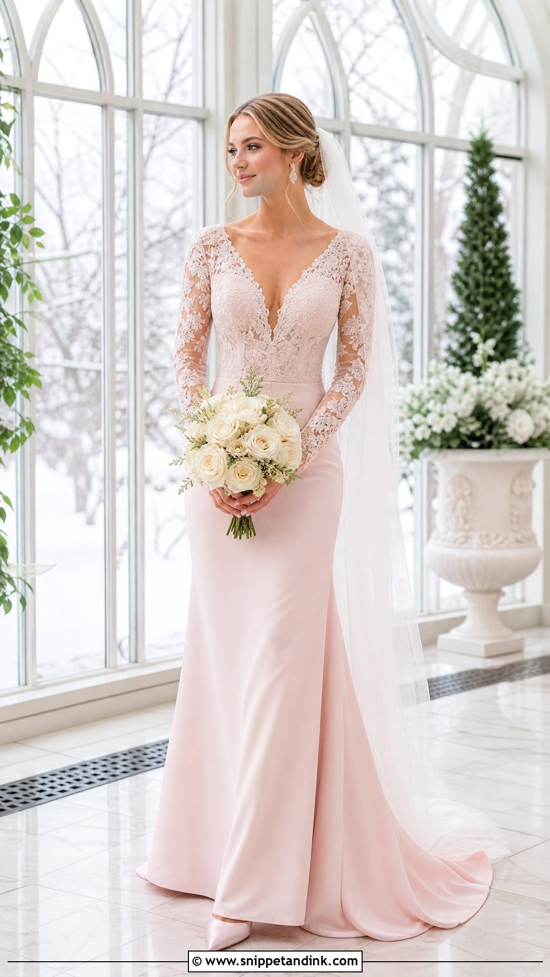 Pink Long Sleeve Bridal Gown - Snippet and Ink - 20 Pink Bridal Gown Ideas