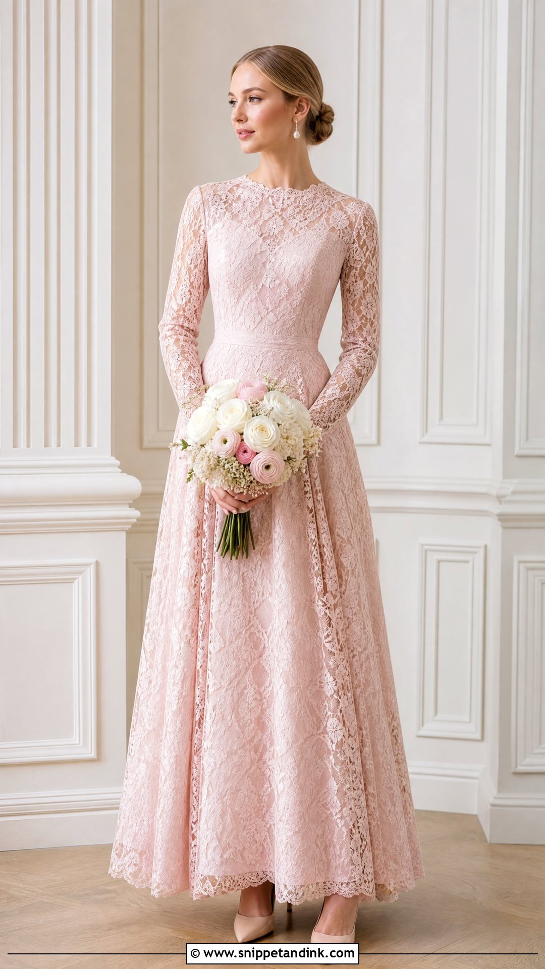 Pink Long Sleeve Bride Dress - Snippet and Ink - 25 Pink Bride Ideas