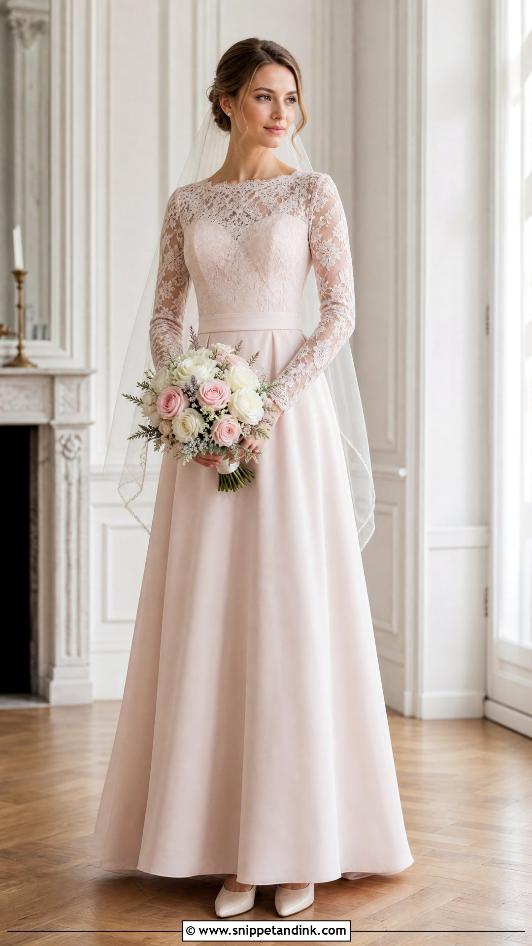 Pink Long Sleeve Bride Dress - Snippet and Ink - 20 Pink Bride Dress Ideas