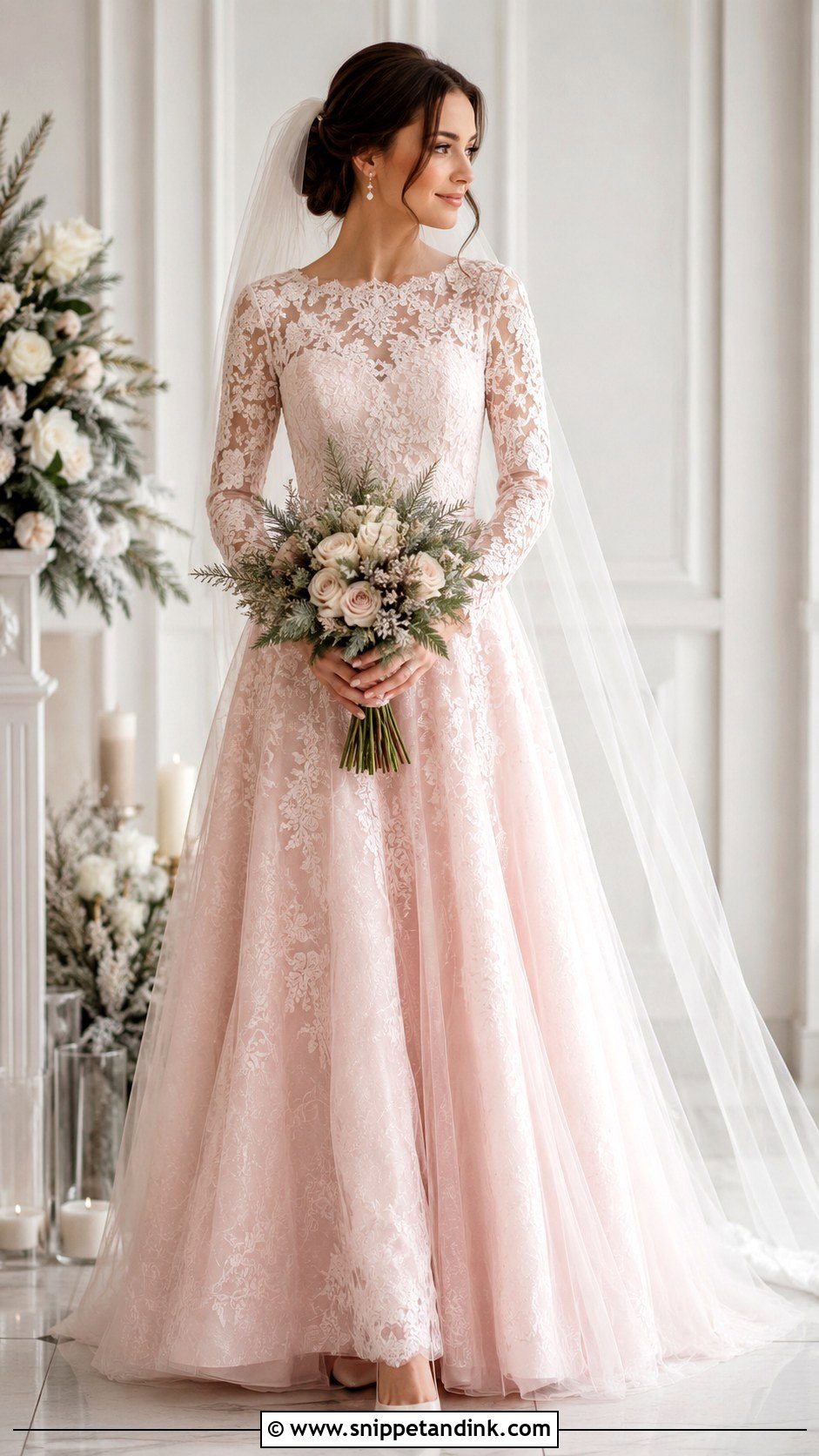 Pink Long Sleeve Wedding Dress - Snippet and Ink - 25 Pink Wedding Dress for Bride Ideas