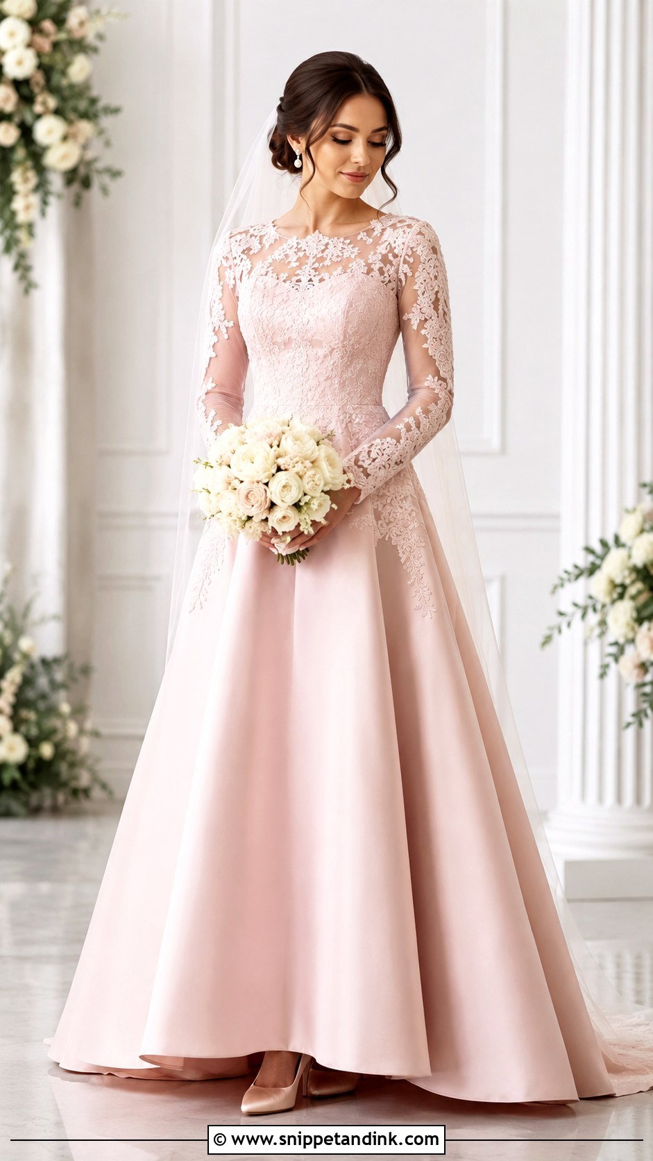 Pink Long Sleeve Wedding Dress - Snippet and Ink - 25 Pink Wedding Dresses