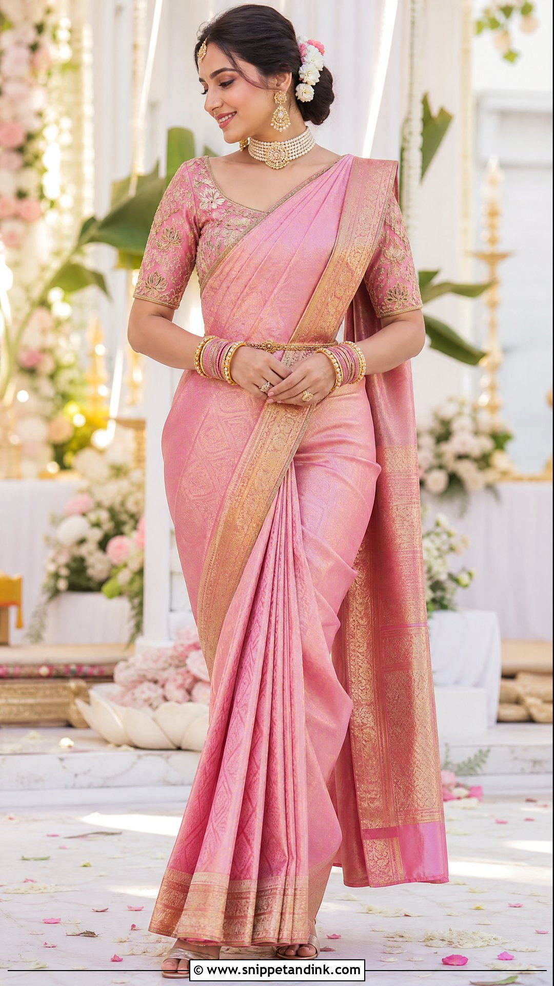 Pink Lotus Bridal Aari Work Blouse - Snippet and Ink - 20 Simple Bridal Aari Work Blouse Design Ideas