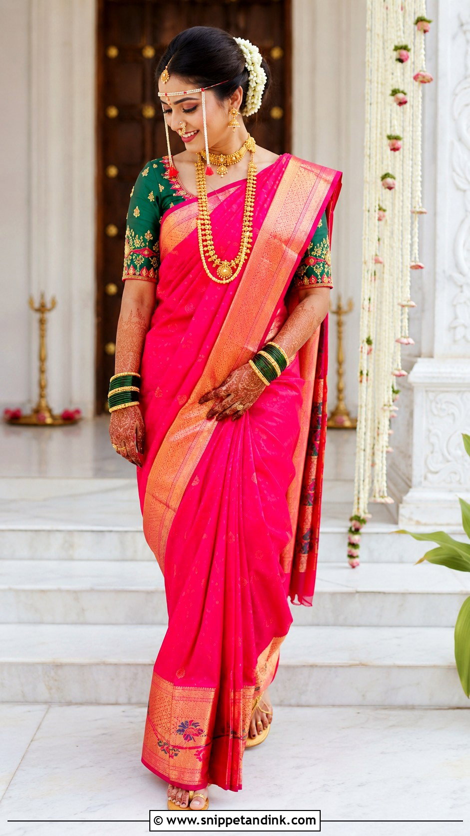 Pink Marathi Bride Saree - Snippet and Ink - 30 Marathi Bride Look Ideas