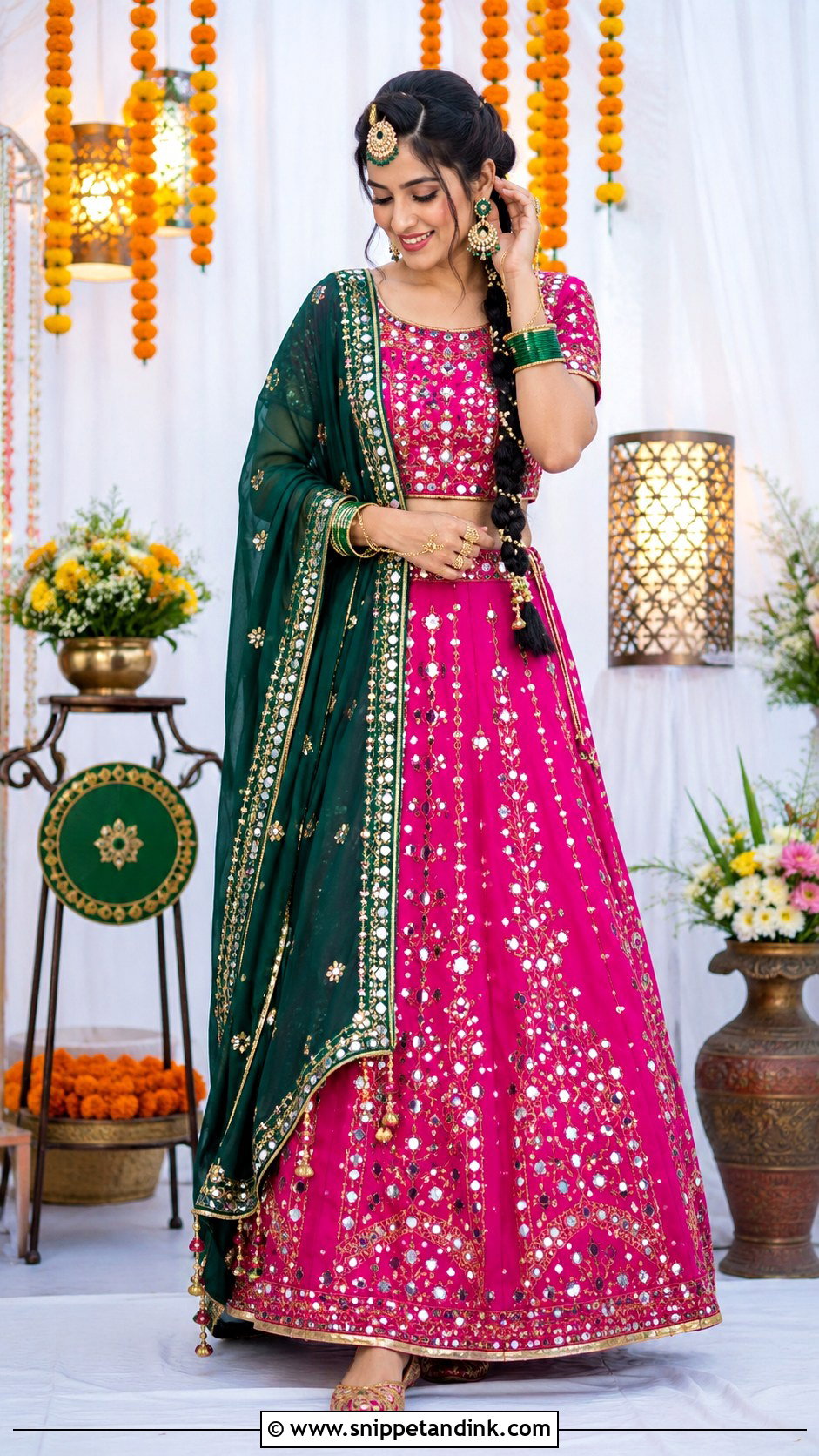 Pink Marwadi Mehendi Bride Look - Snippet and Ink - 25 Marwadi Bride Ideas