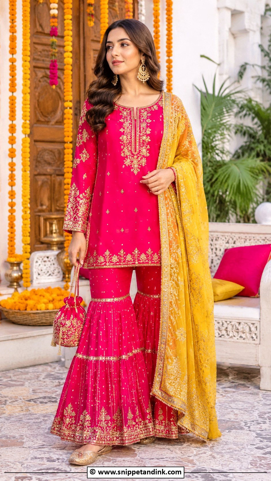 Pink Mehandi Gharara Outfit - Snippet and Ink - 30 Mehandi Outfits