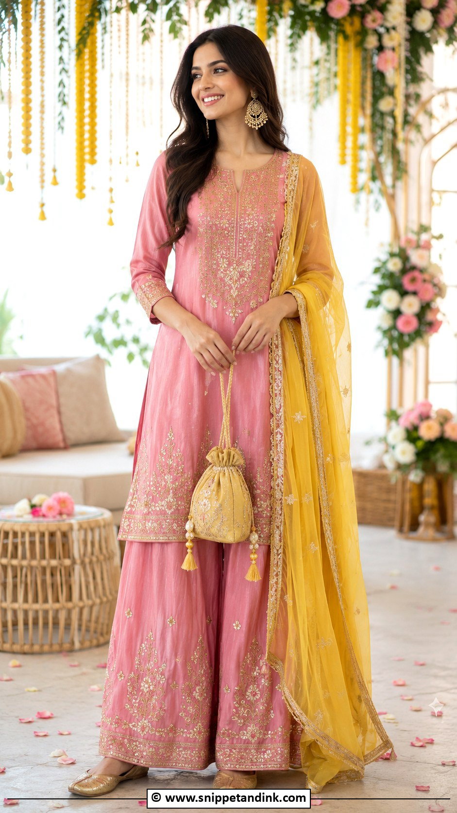 Pink Mehandi Palazzo Suit - Snippet and Ink - 30 Mehandi Dress Ideas
