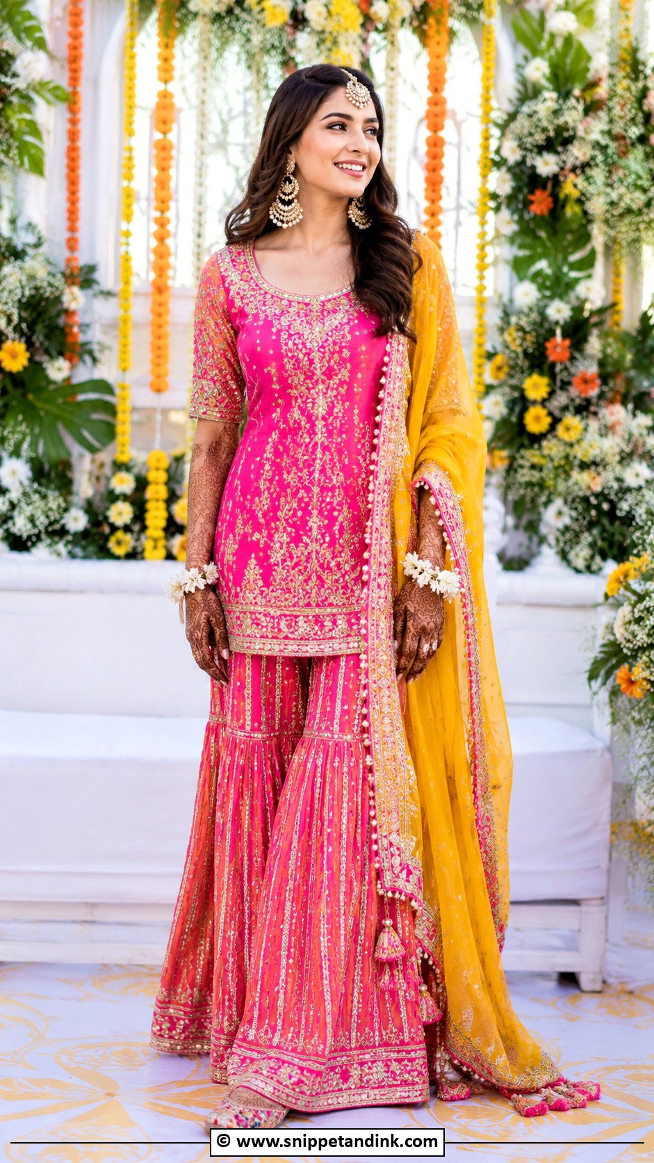 Pink Mehendi Bridal Sharara - Snippet and Ink - 30 Mehendi Bridal Outfit Ideas