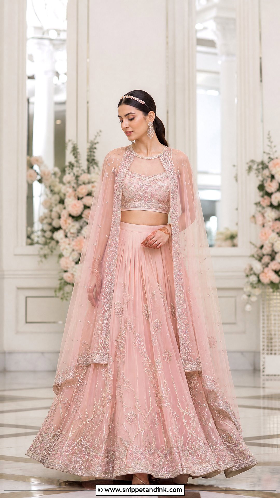 Pink Mehendi Cape Lehenga - Snippet and Ink - 20 Pink Mehendi Outfit Ideas