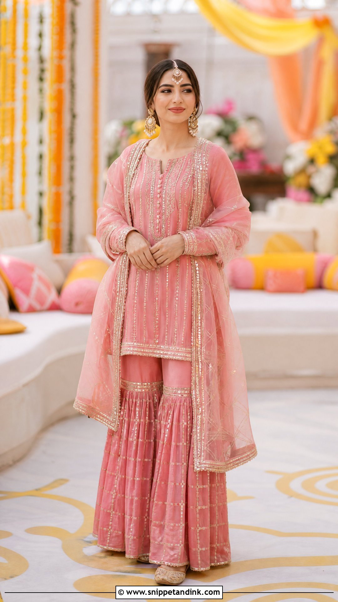 Pink Mehendi Gharara - Snippet and Ink - 20 Pink Mehendi Outfit Ideas