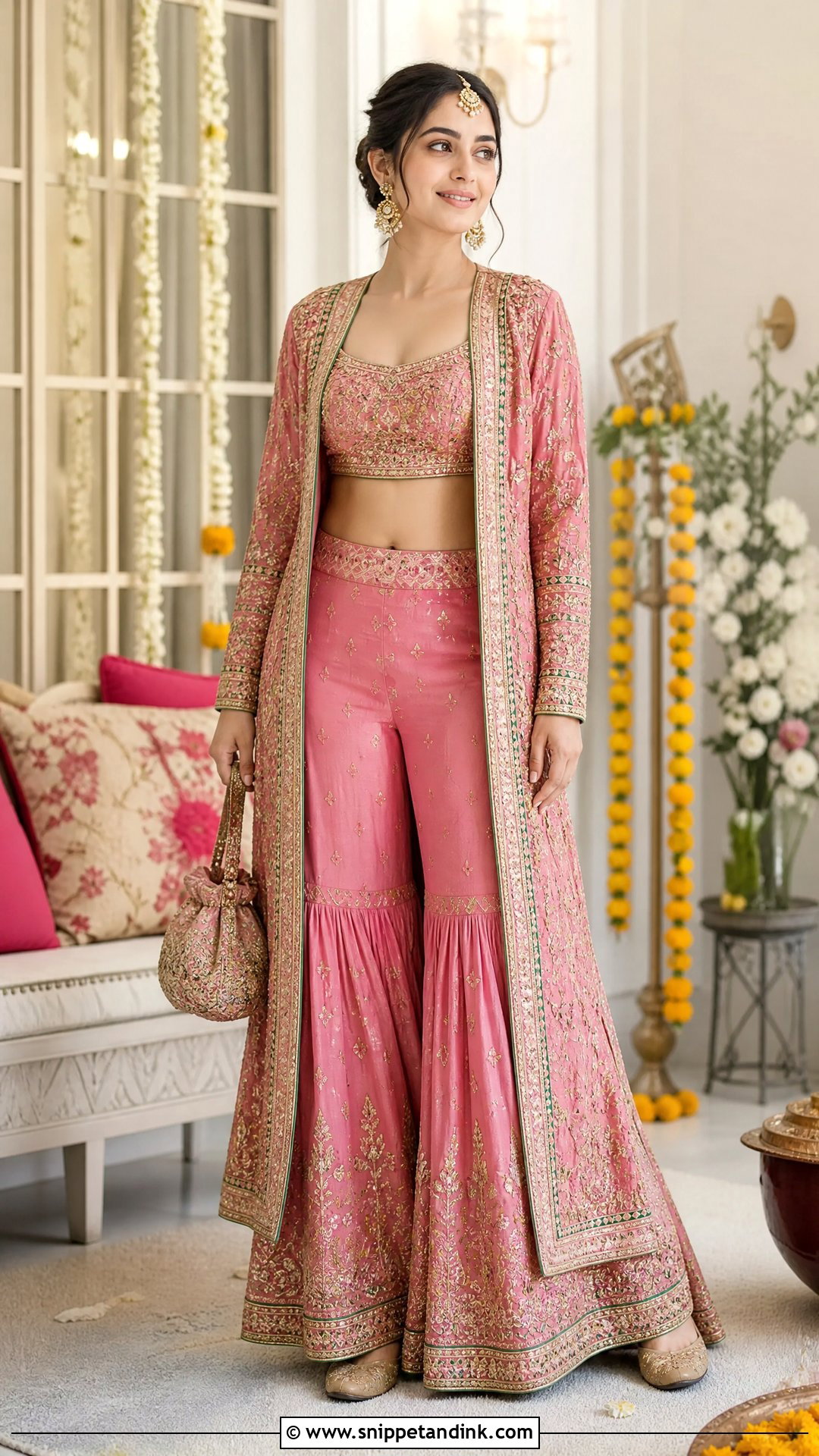 Pink Mehendi Jacket Sharara - Snippet and Ink - 20 Pink Mehendi Outfit Ideas