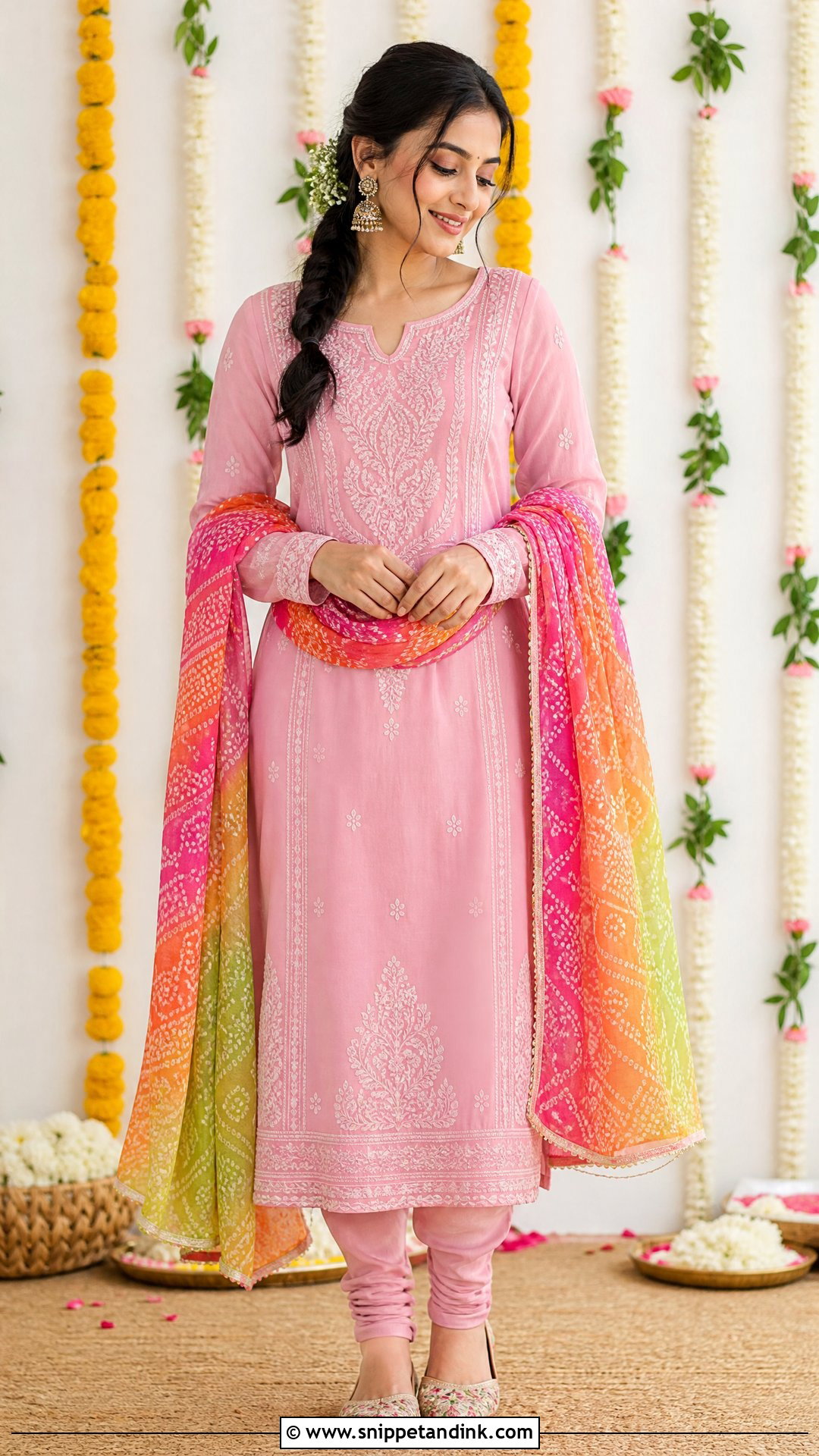 Pink Mehendi Kurta And Churidar - Snippet and Ink - 20 Pink Mehendi Outfit Ideas